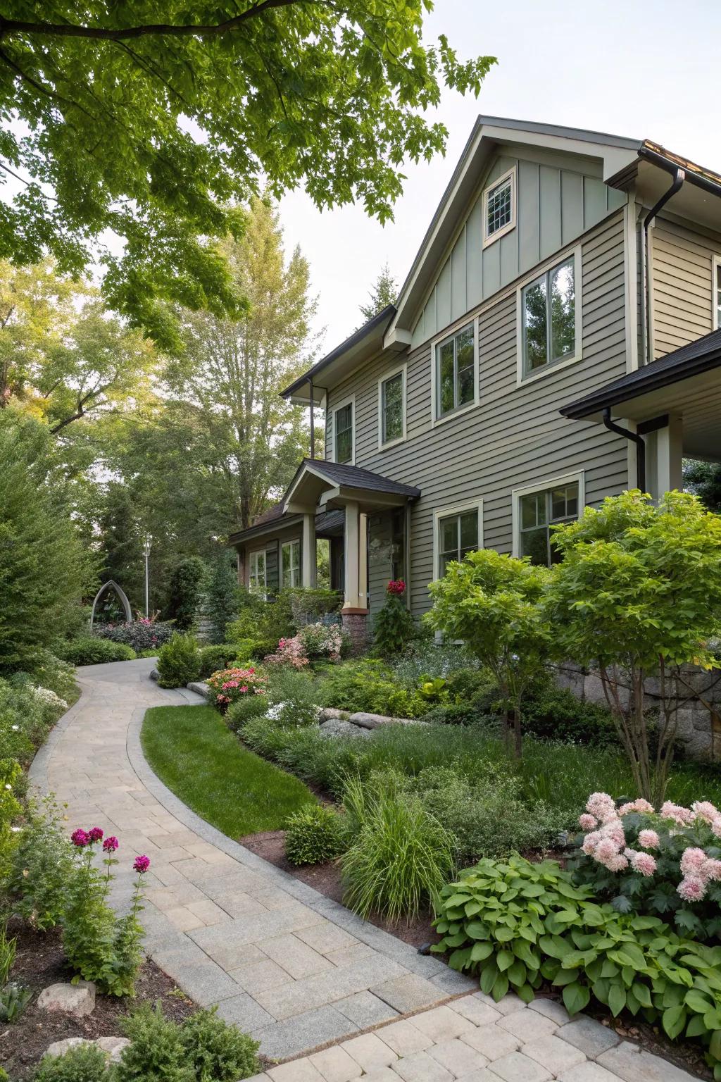 Harmonious integration of vertical siding and landscaping
