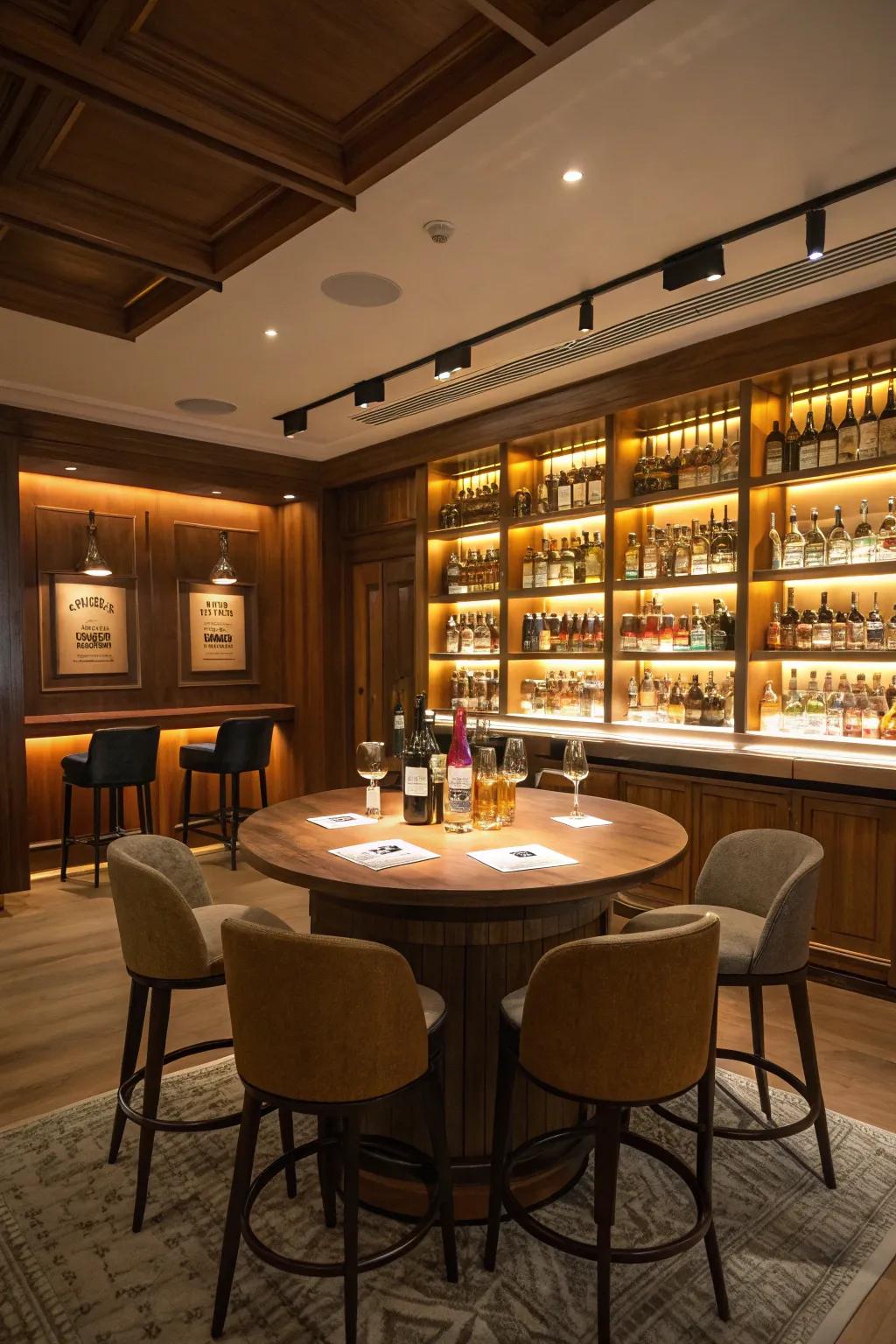 A dedicated tasting area encourages exploration and enjoyment of different spirits.