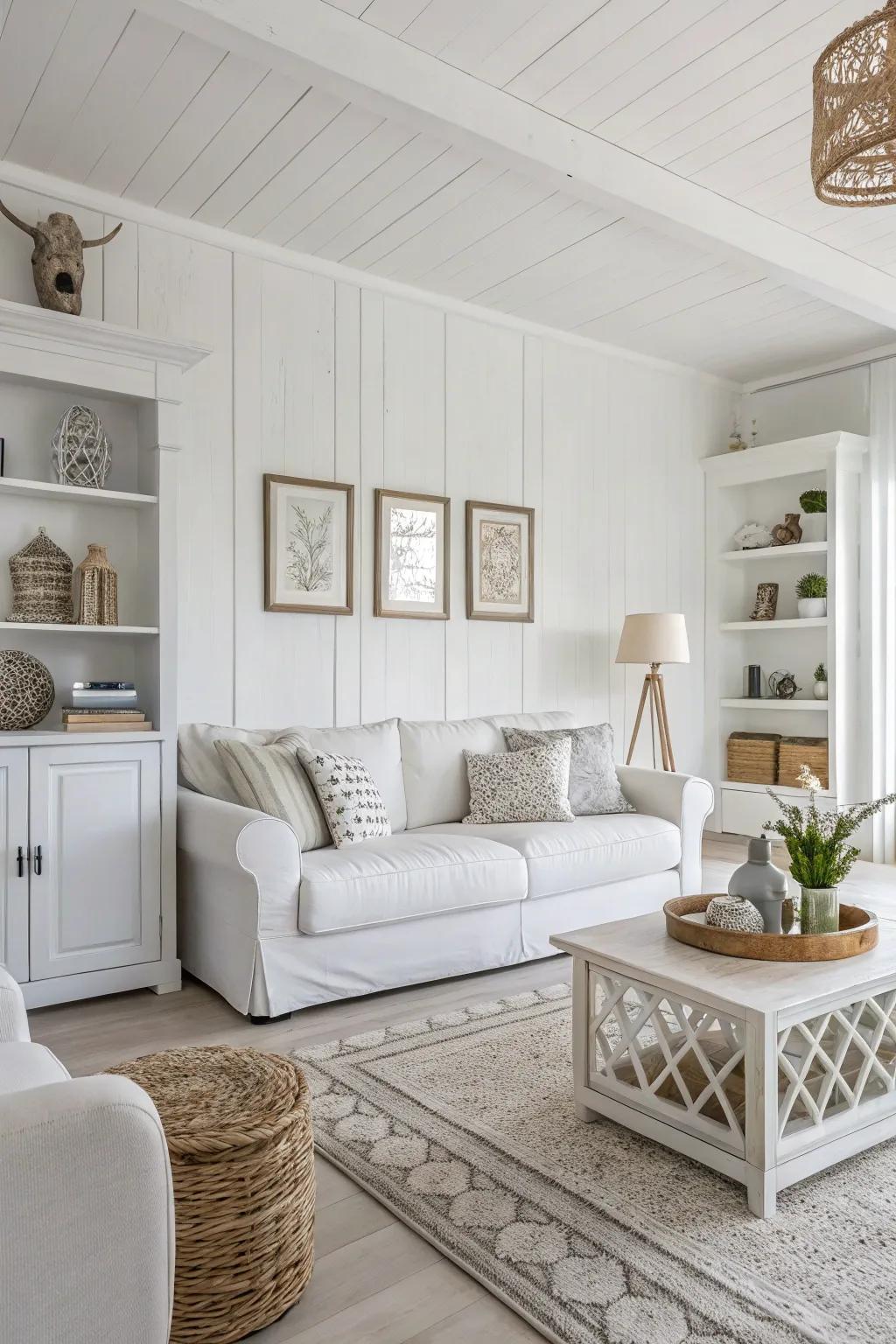 Varied tones of white contribute intensity to a contemporary living space.