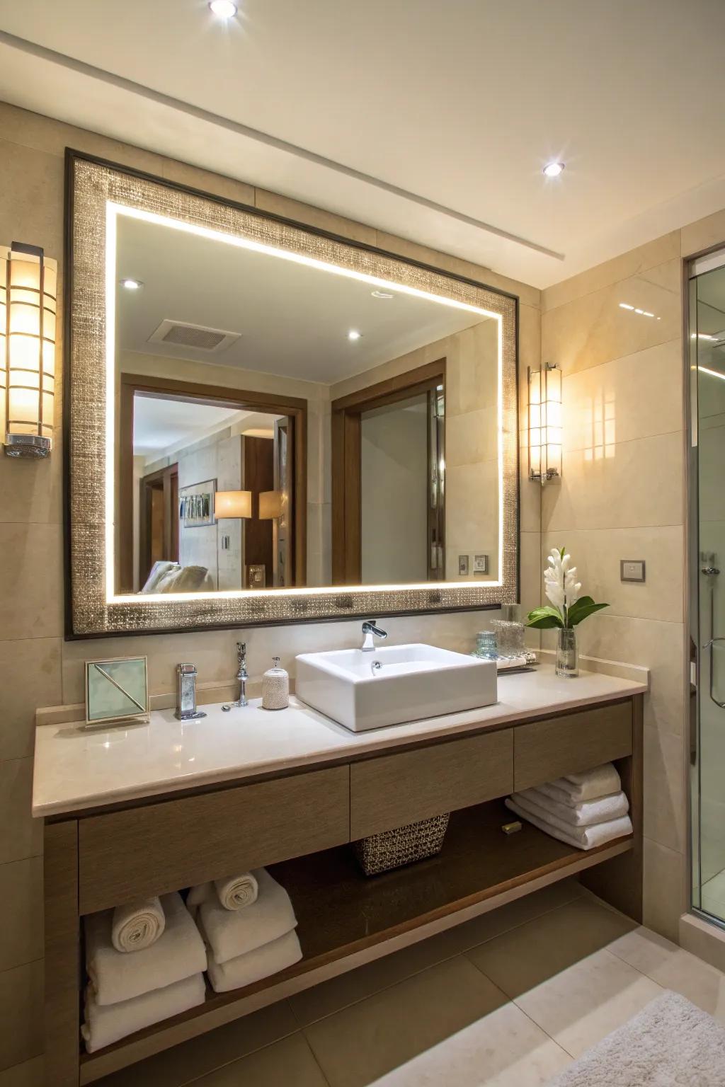 Captivating reflection surfaces enhance light and space in your bathroom.