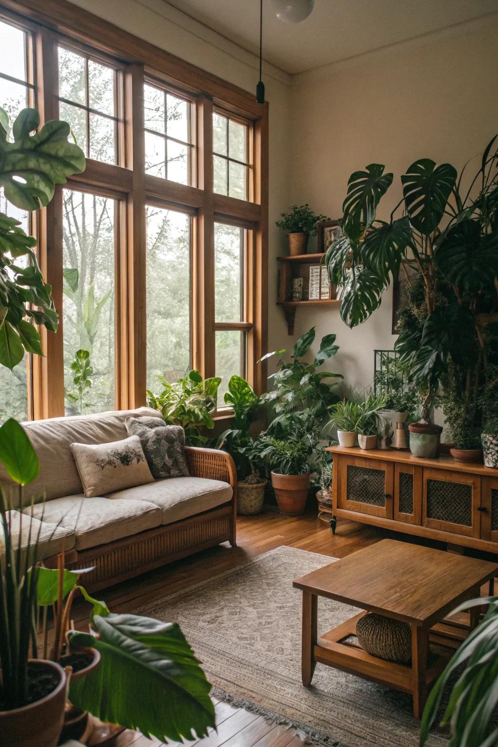 Natural pieces bring freshness to the lounge.