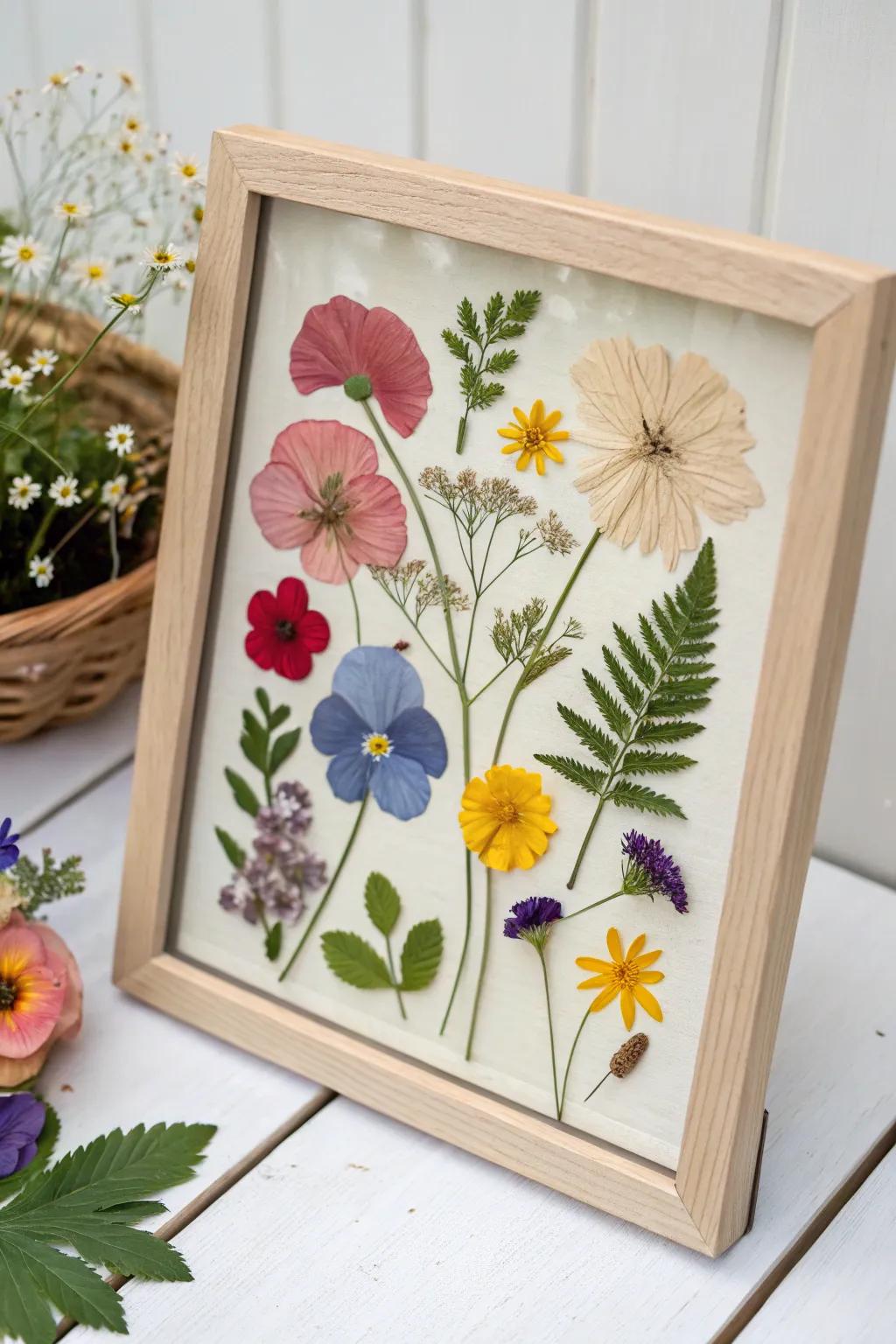 A delicate collage employing pressed blooms.