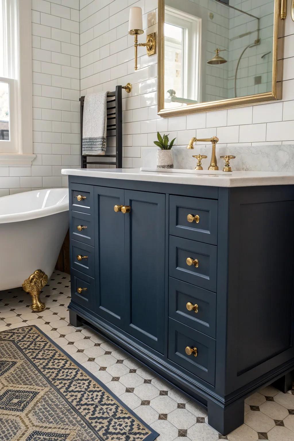 Gilded hardware adds vintage allure.