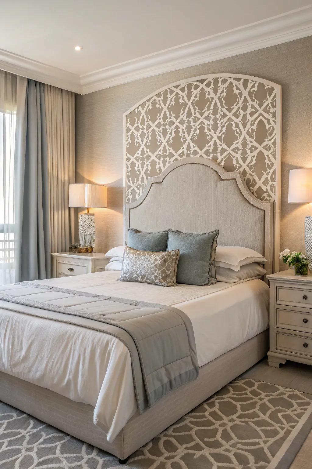 A centerpiece adds charm to a neutral bedroom.