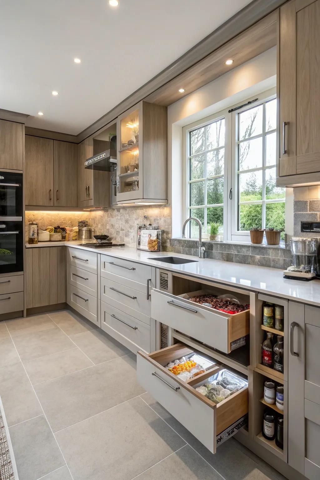 A kitchen perfectly combining practical features with visual charm, suitable for modern life.