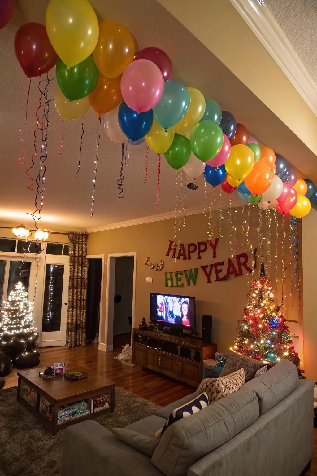An exciting sphere cascade creates a memorable New Year's Eve moment.