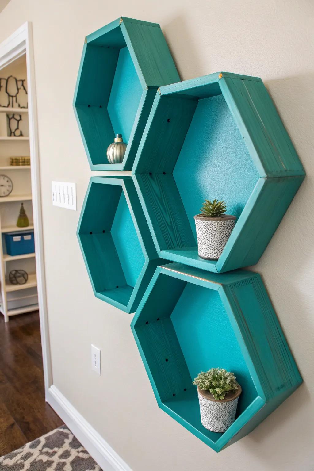 Vibrant interiors add a burst of shade to octagon displays.