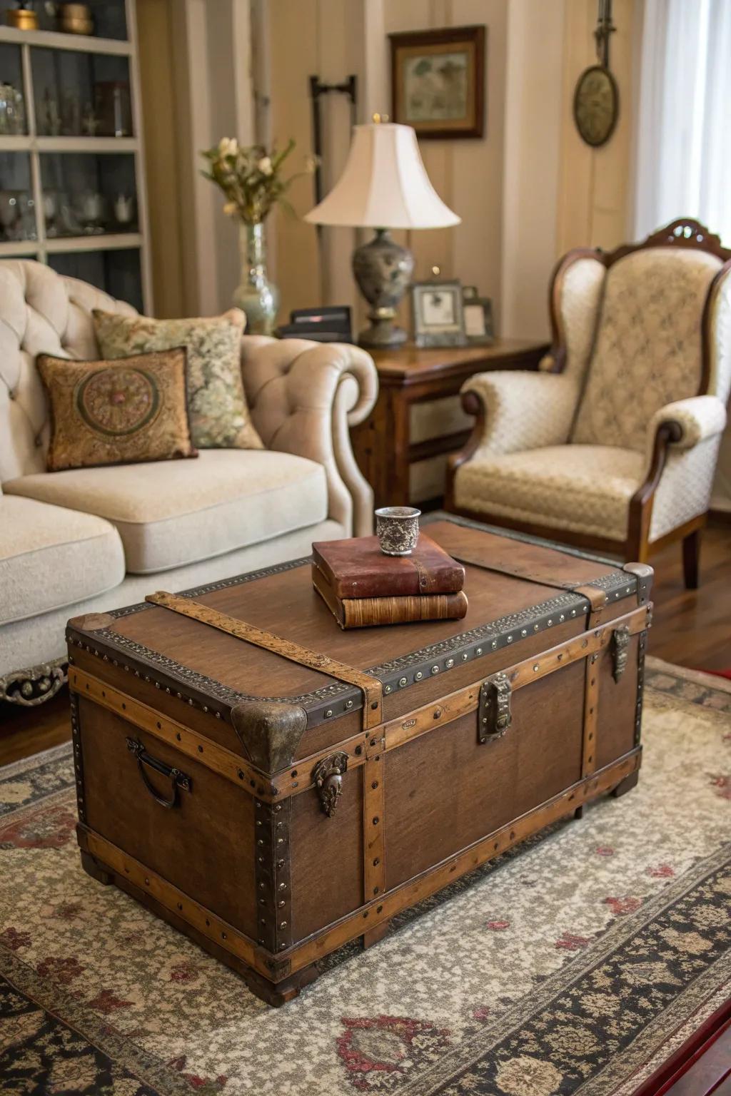 Vintage trunks provide both storage and style.
