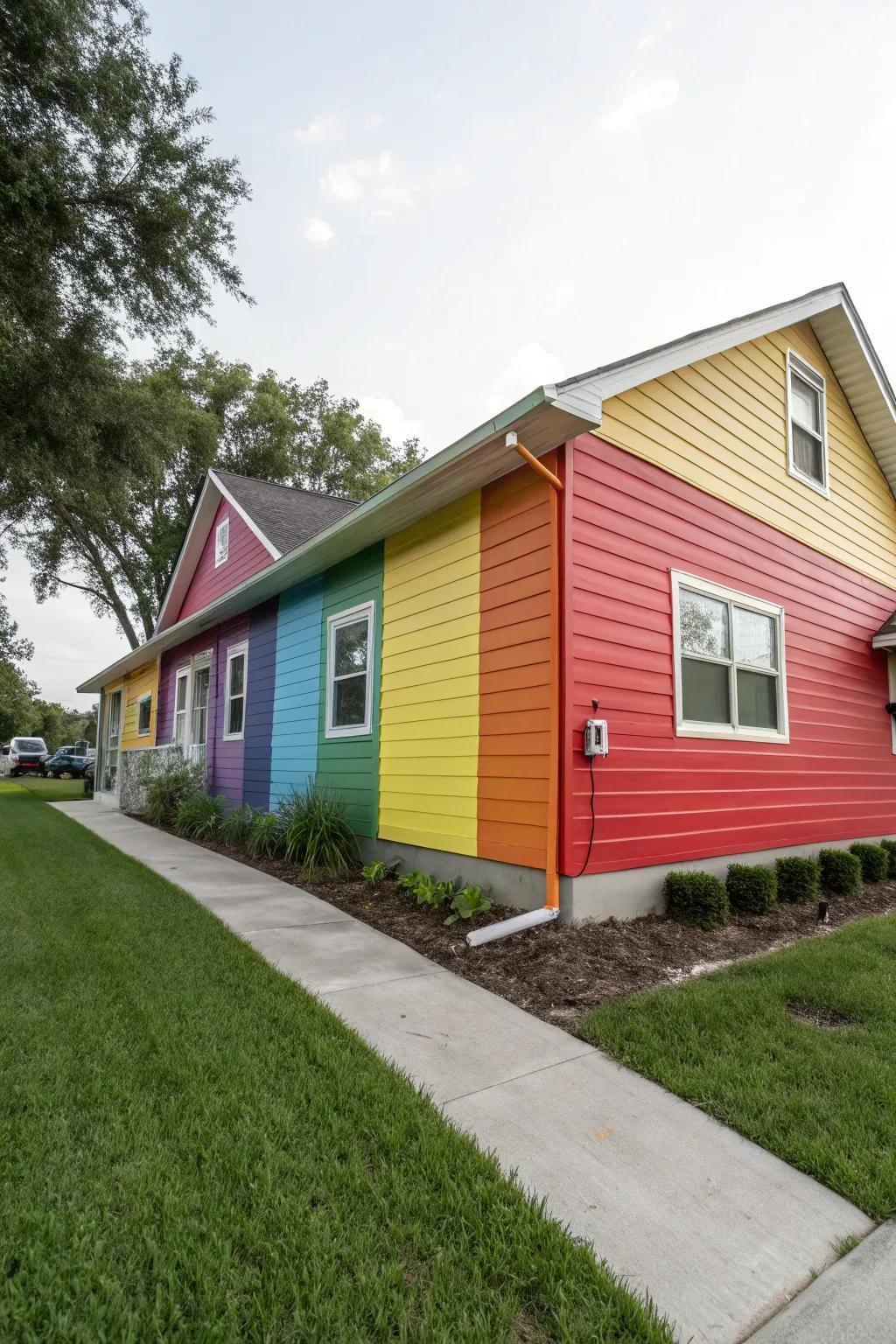 Bold colors make a striking statement on this ranch house.
