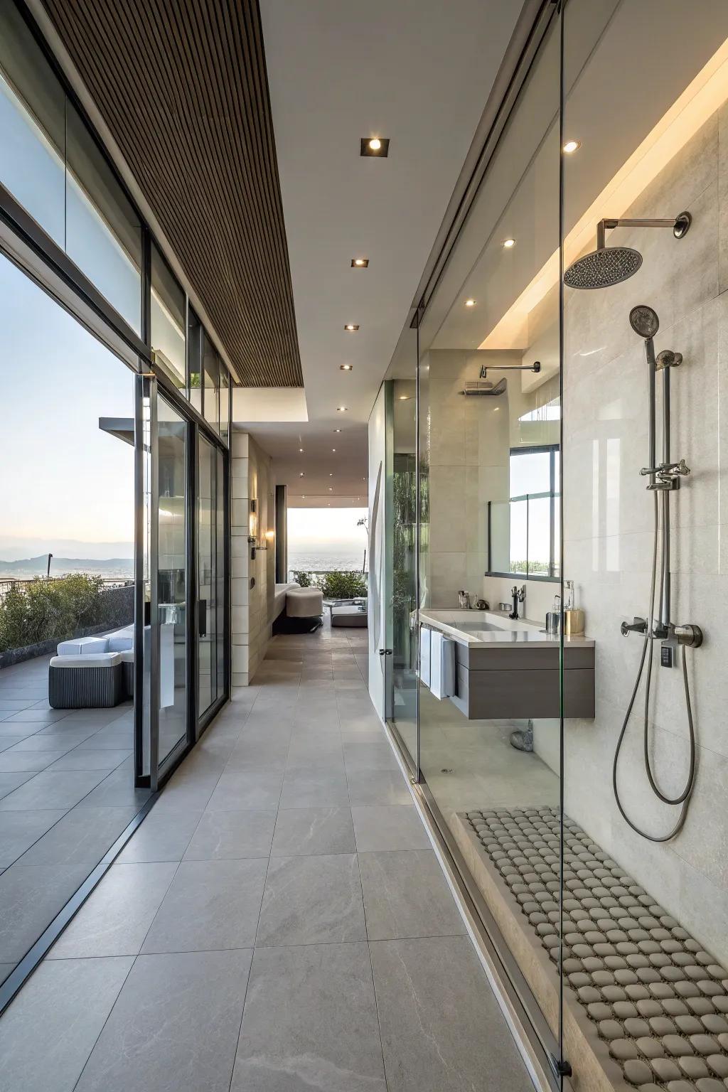 Modern fixtures improve the style and usefulness of your open shower.