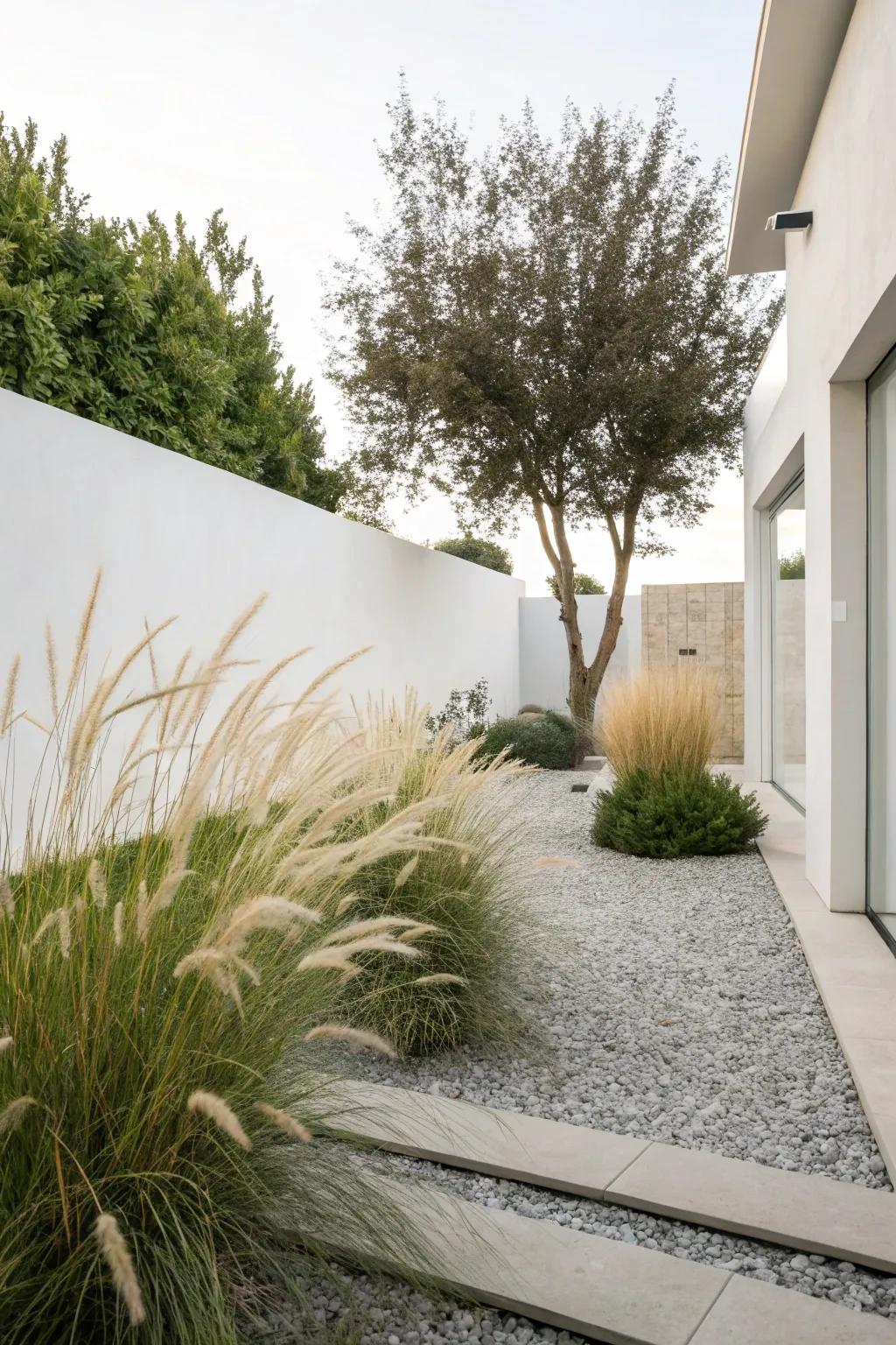 Moderate garden plan with a solitary kind of decorative grass.