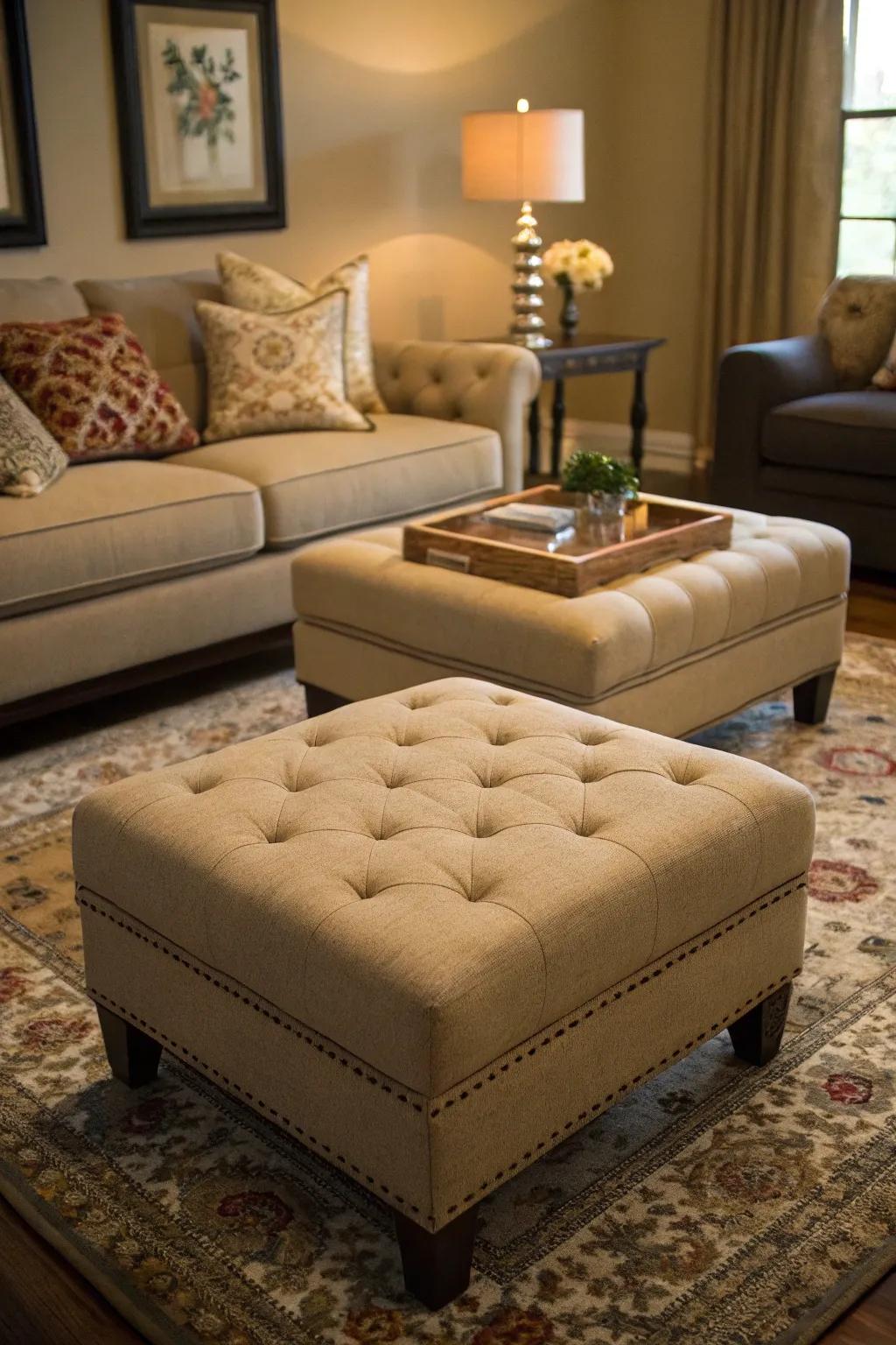Paired footrests offer symmetry and style.