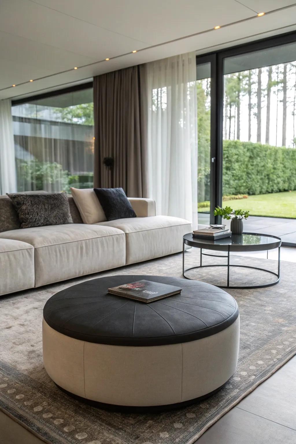 A rounded ottoman introducing playful curves