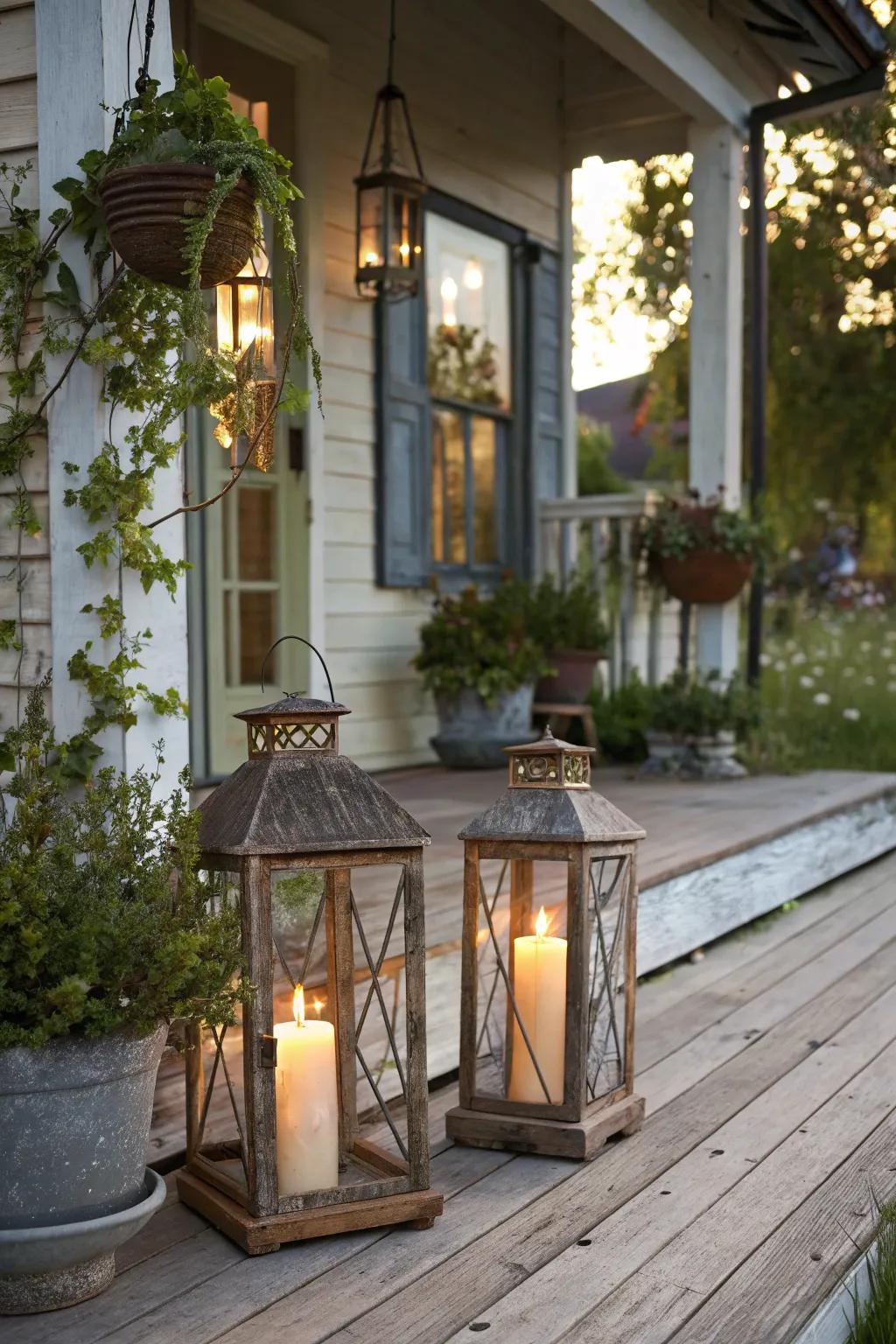 Country-style lights with light-emitting diode candles infuse a cozy radiance to the scene.