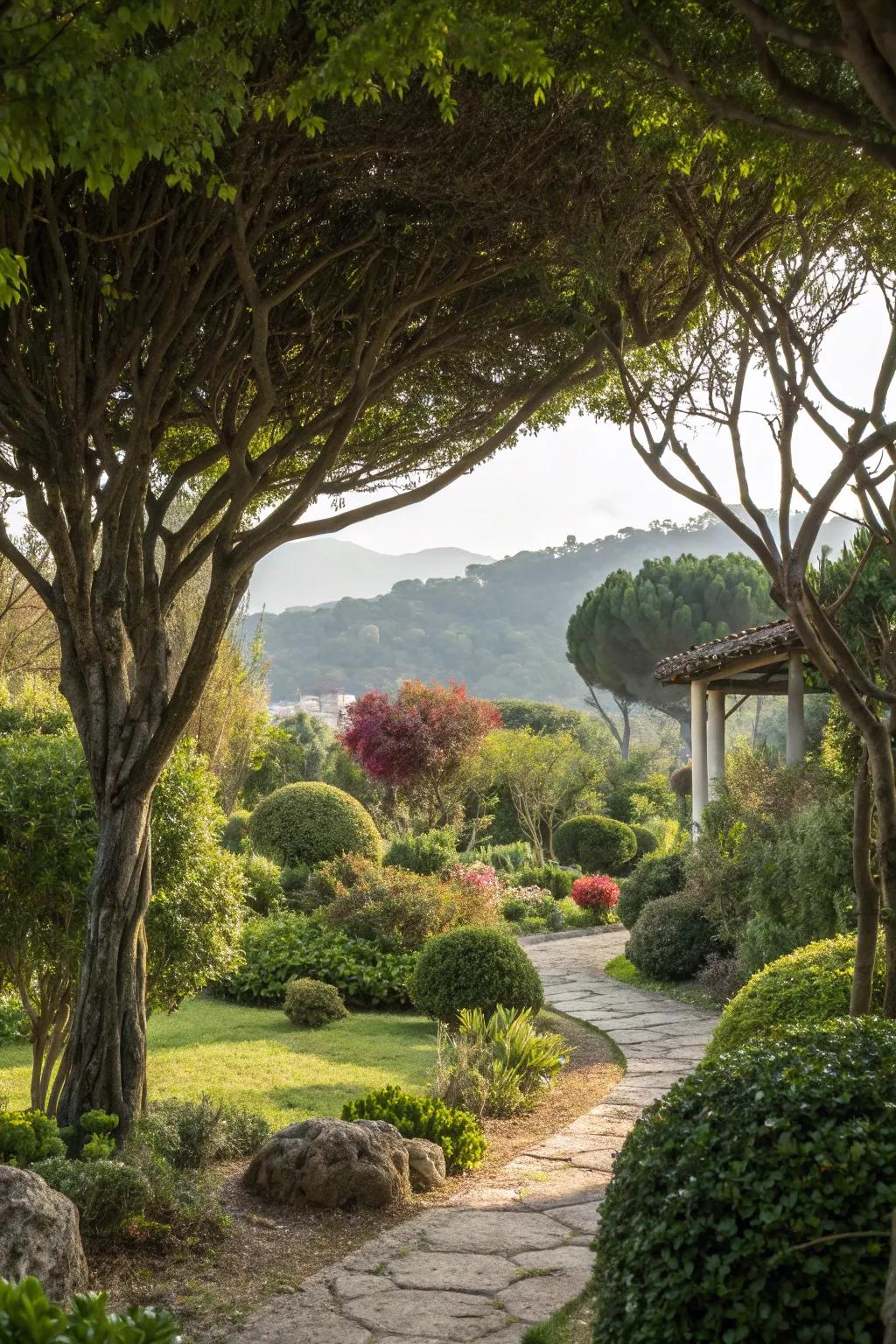 Organic elements enhancing the garden's natural sensation.