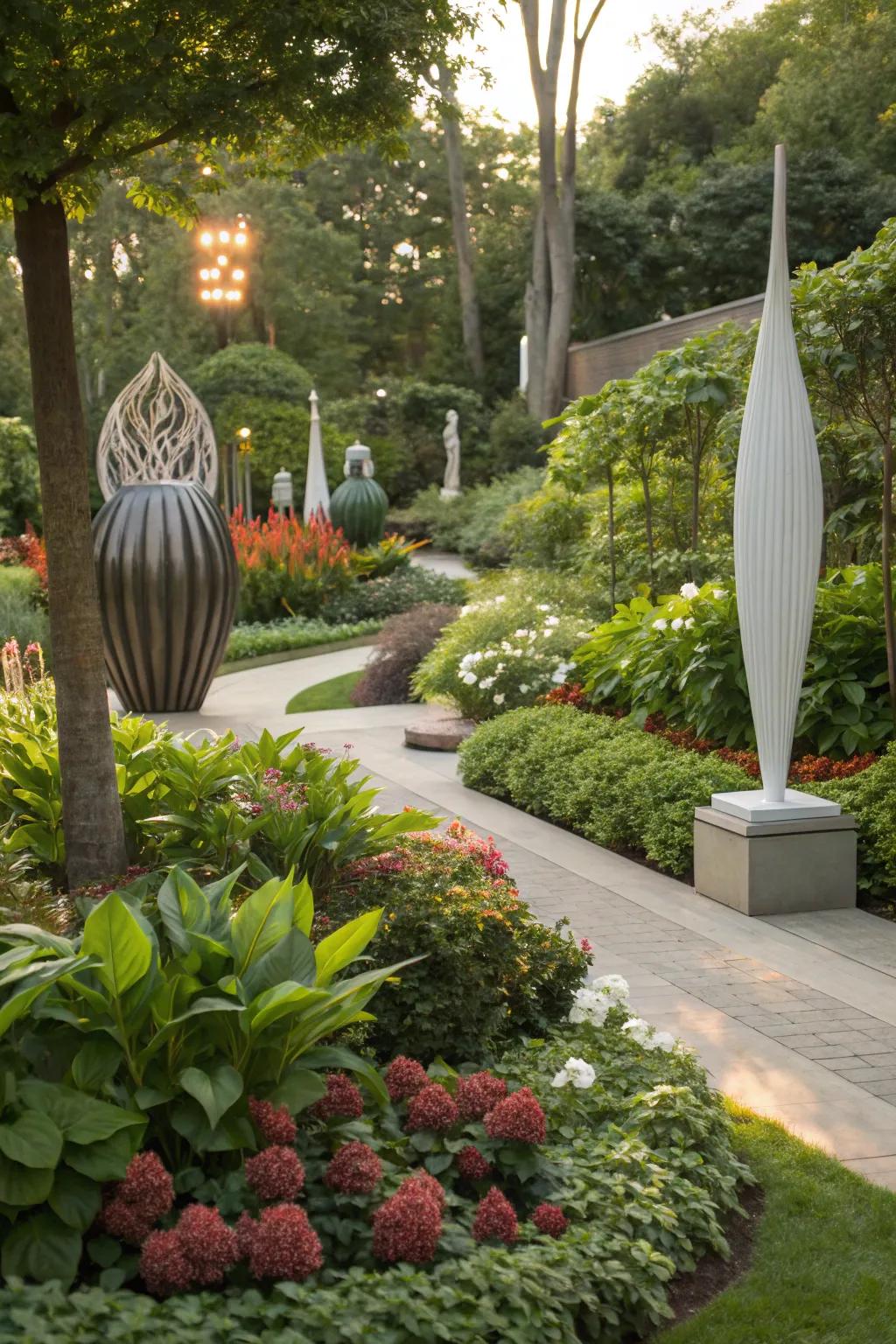 Blend art with nature using outdoor figures.