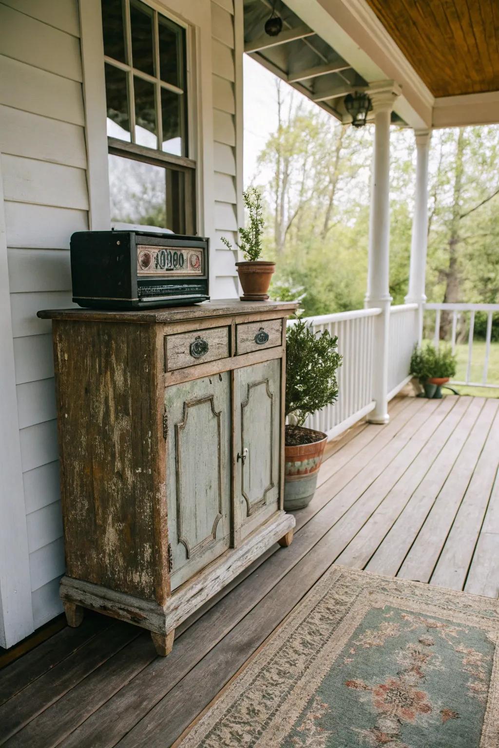 Weathered cases offer a welcoming and cozy atmosphere to outdoor locations.