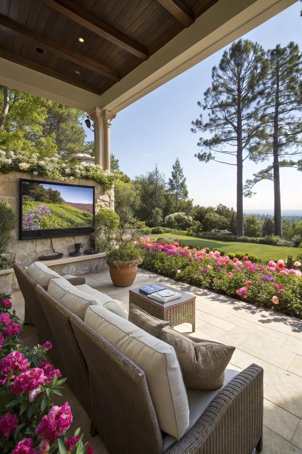A beautiful backdrop enhances the outdoor viewing experience.