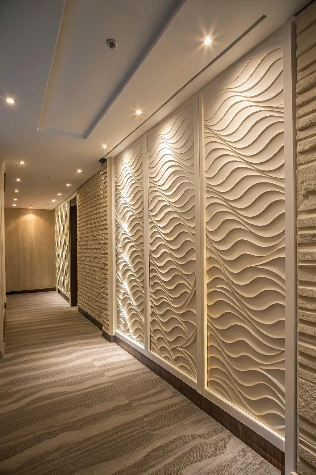 Room featuring calming wave textured panel designs.