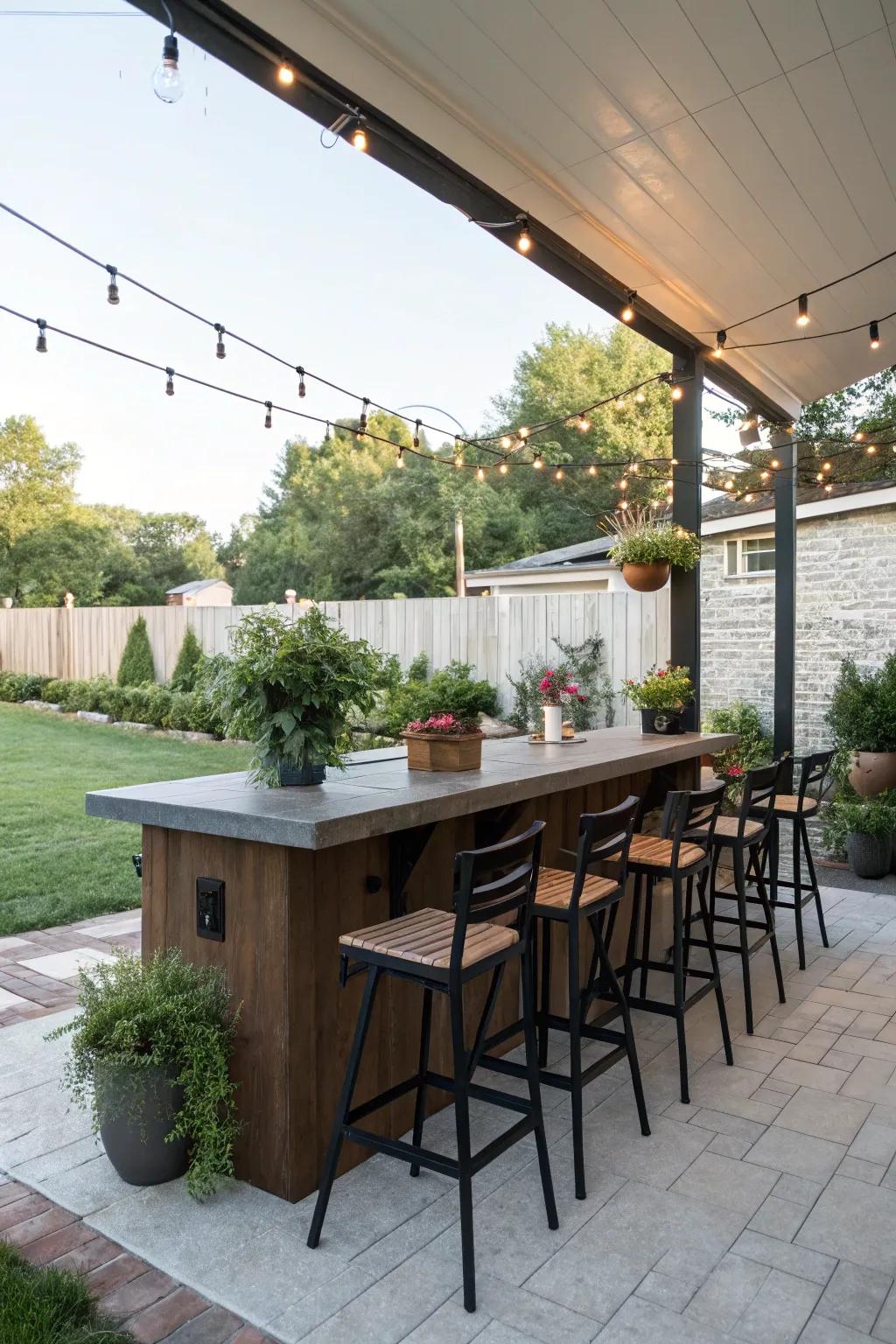 An exterior bar zone is ideal for entertaining visitors on your patio.