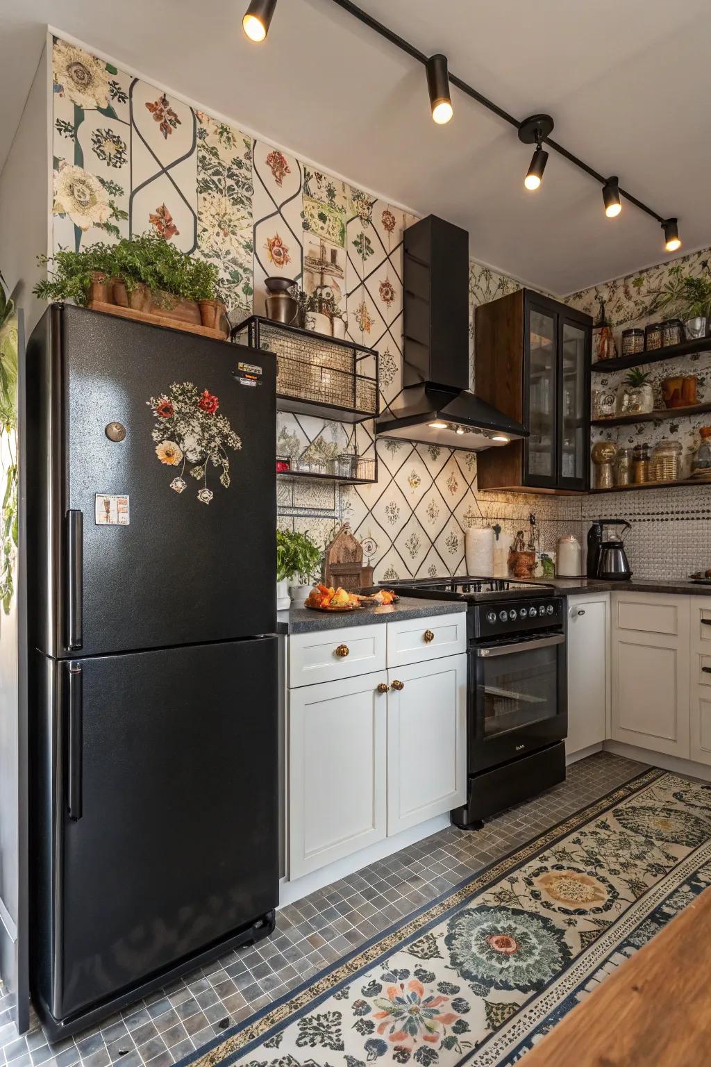 Vintage charm meets modern sophistication in this cooking space.
