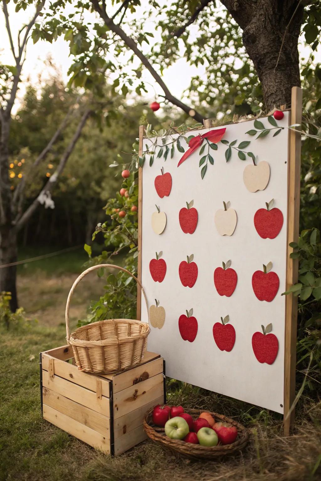A display board echoing an apple orchard, celebrating fall’s saccharine bounty.