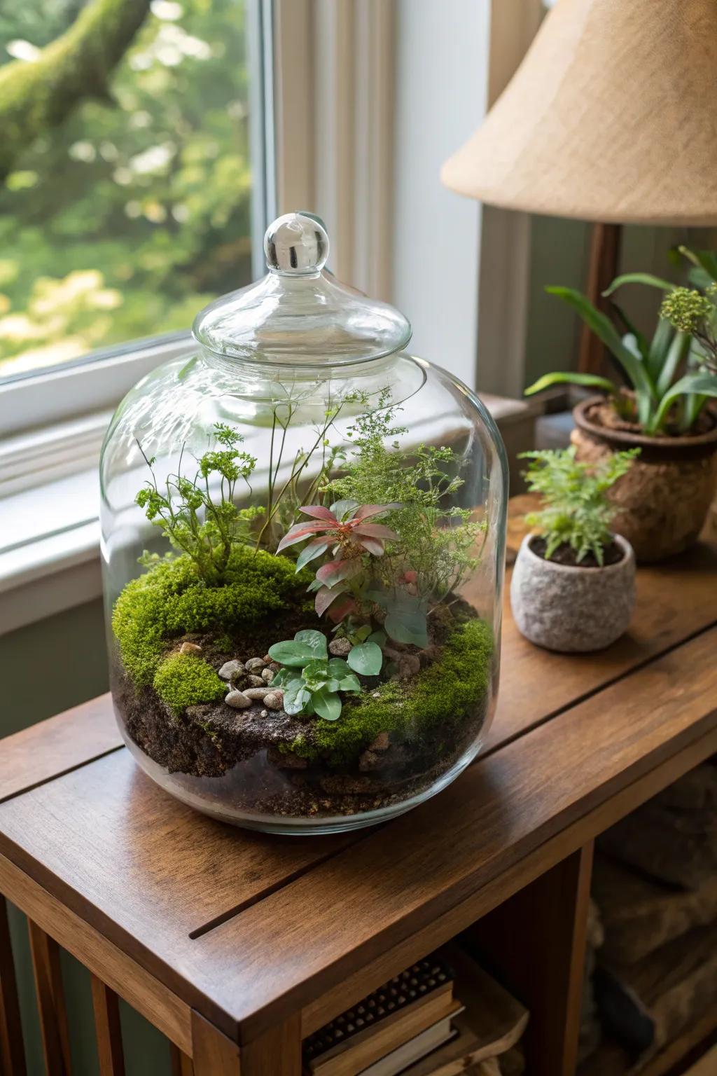 A greenhouse adds a touch of nature indoors.