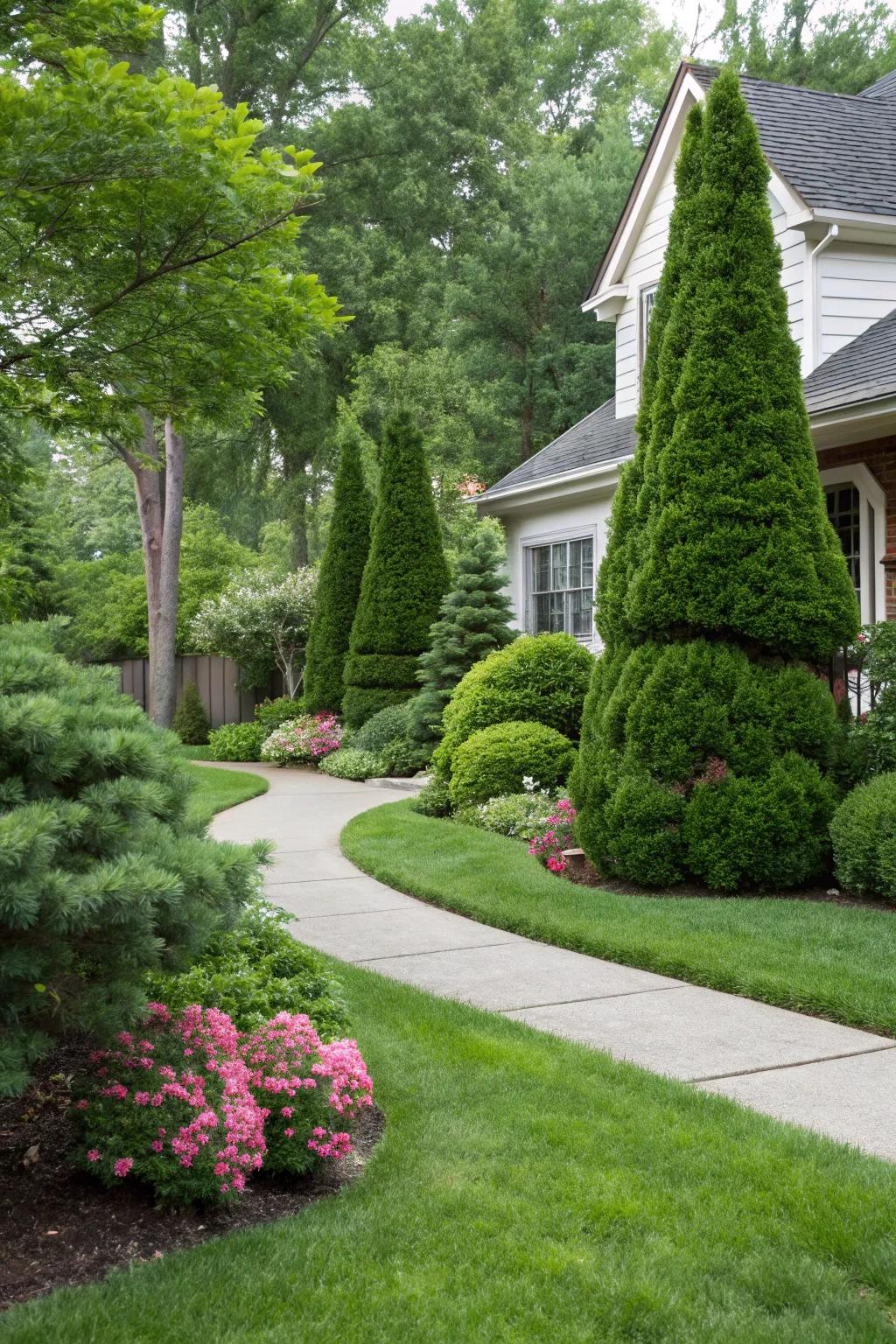 Evergreens create a striking, timeless look.