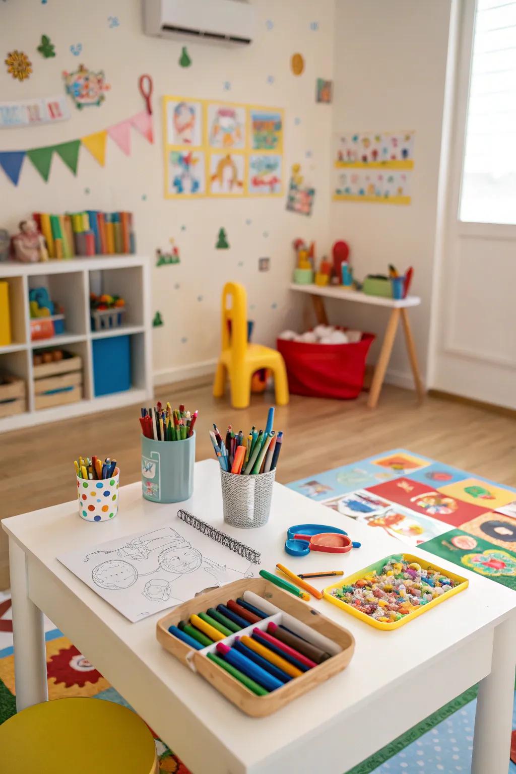 An art and craft station ideal for imaginative minutes.