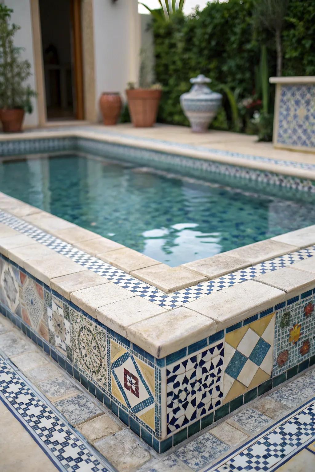 Compact pools can be charming with the appropriate choice of detailed small surfaces.