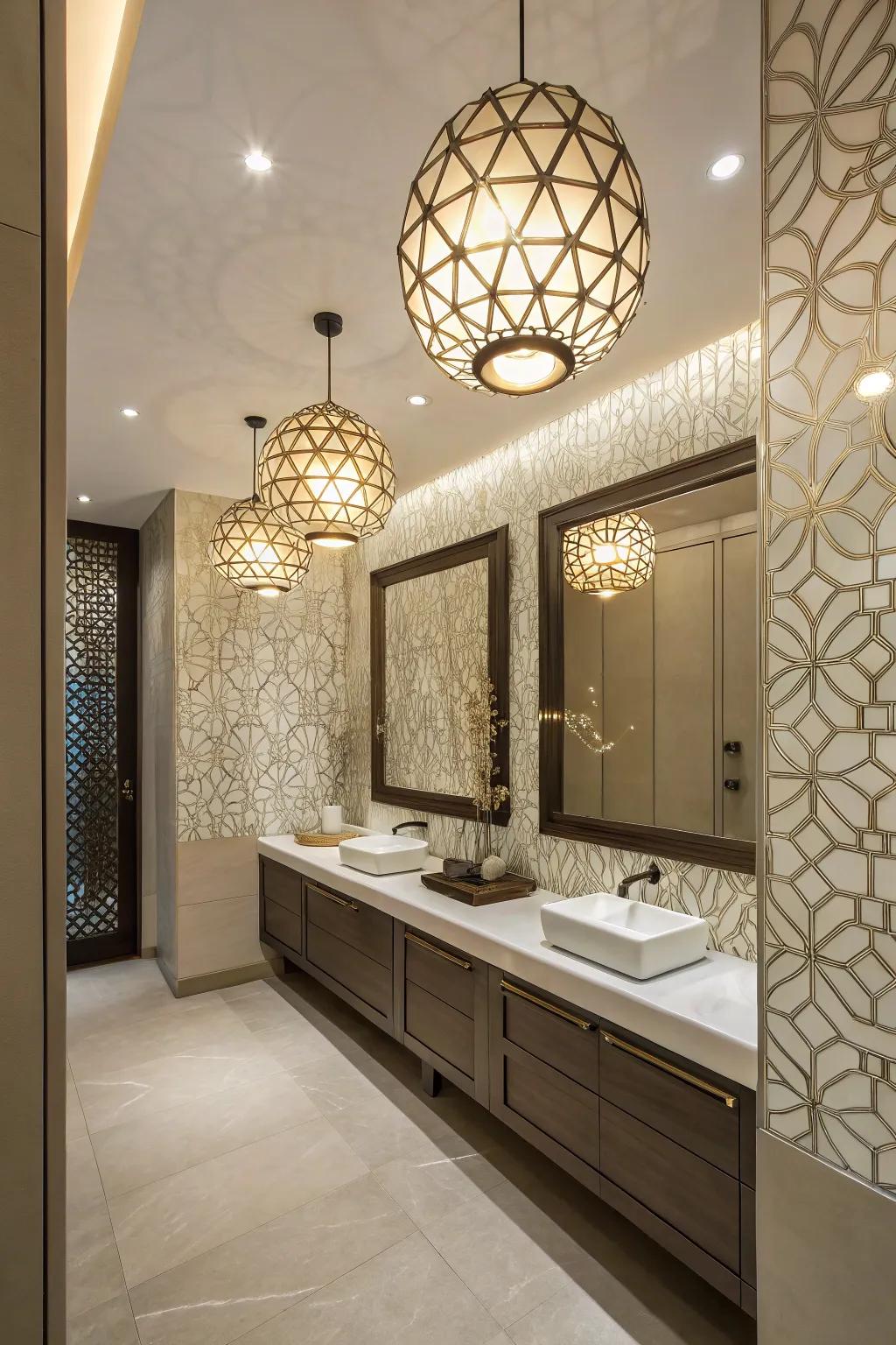 Geometric fixtures introduce an artistic element to the space.