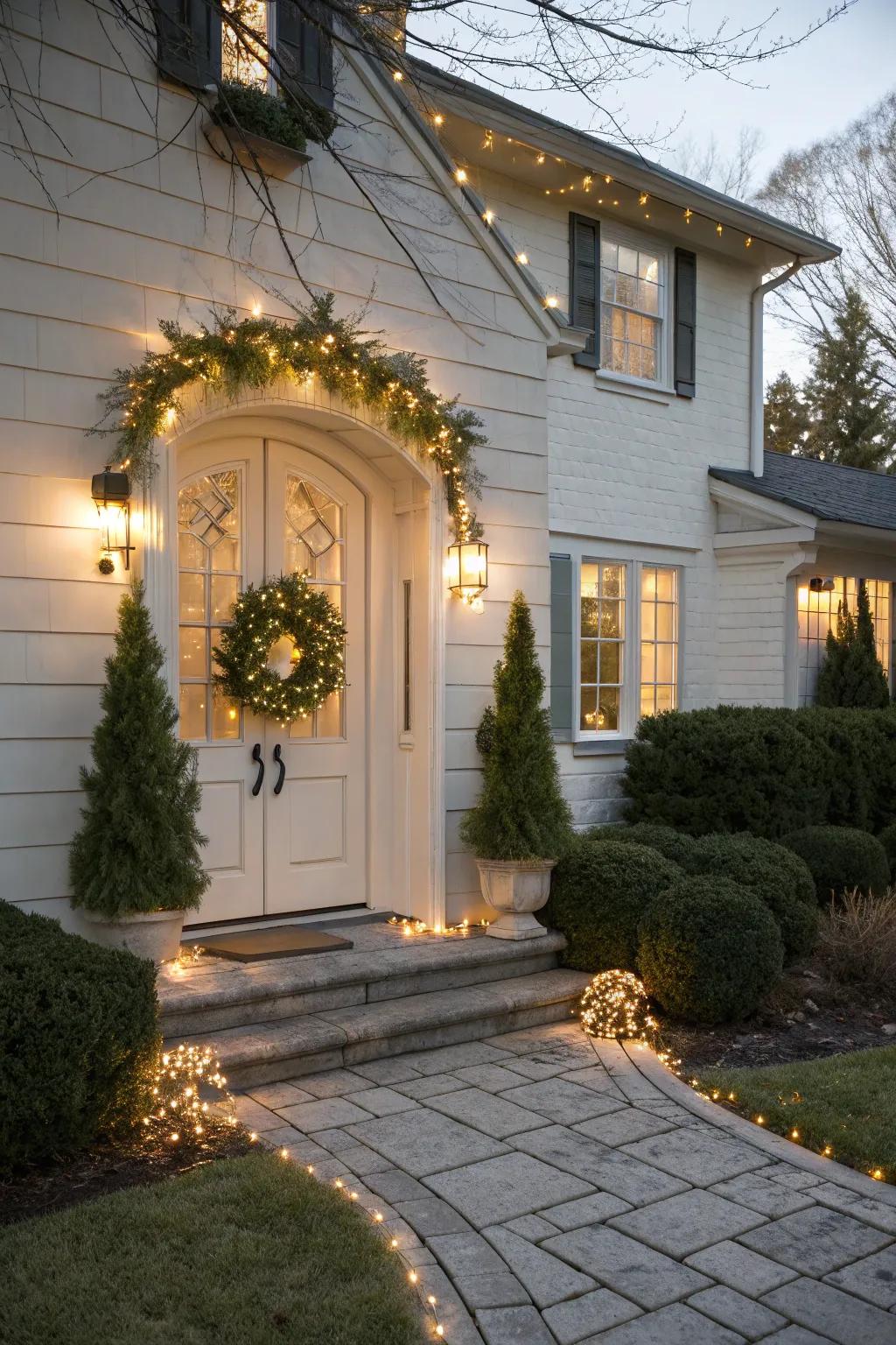 Classic style outdoor lights distribute holiday happiness to the neighborhood.