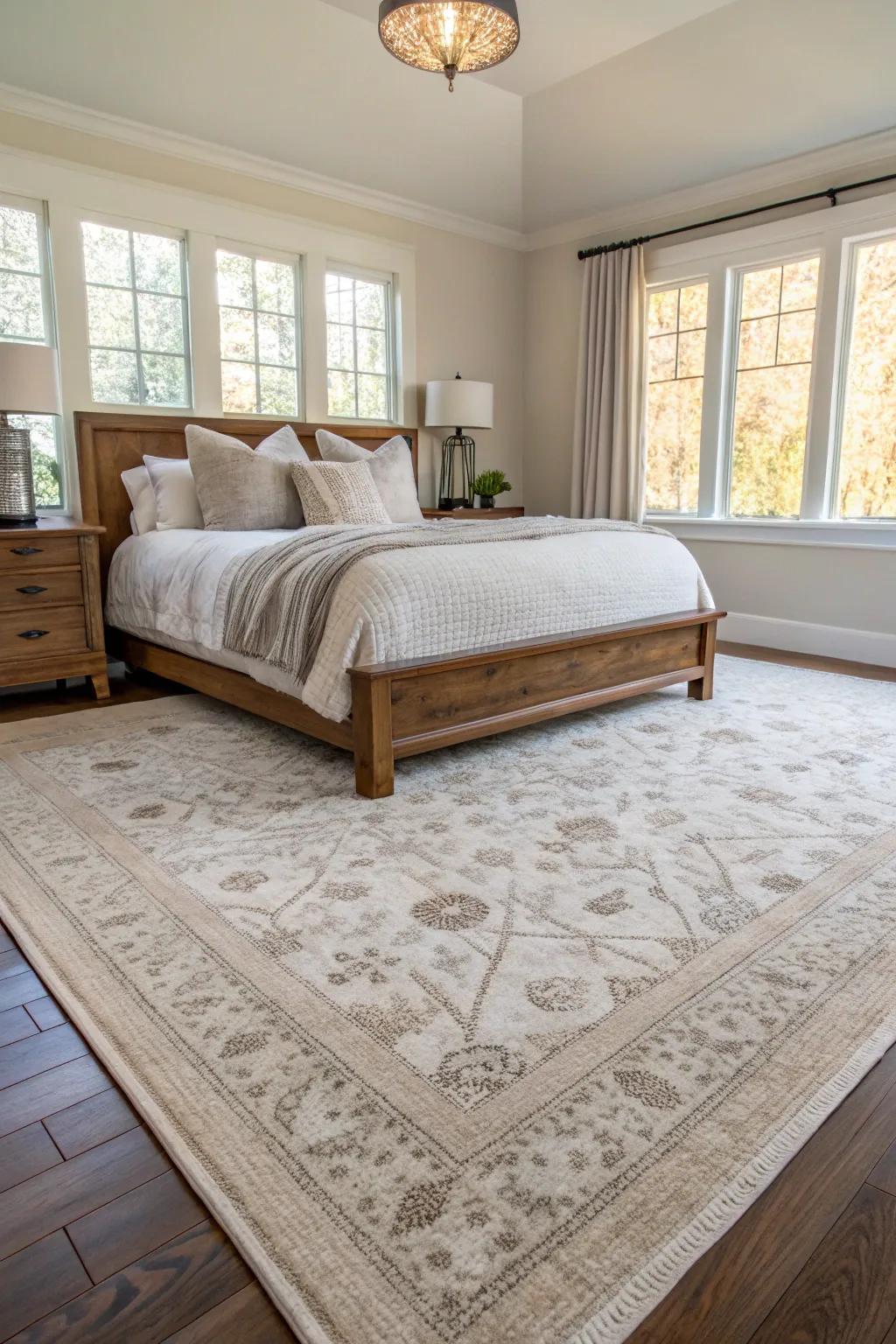 Employ a floor covering to infuse warmth and specify your space.