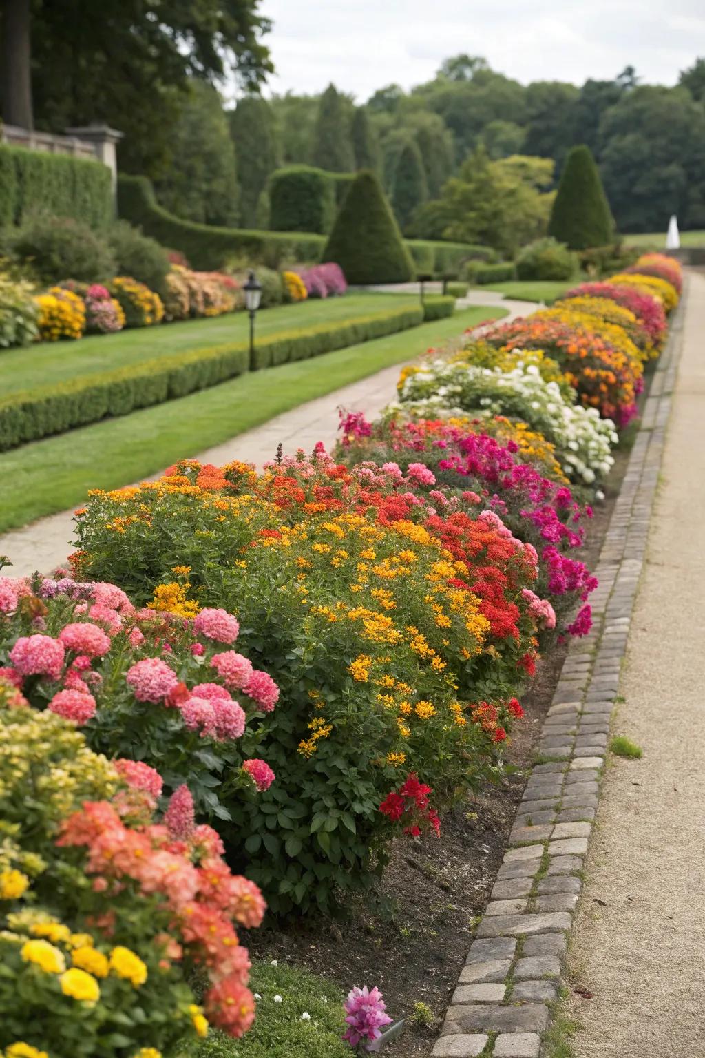 Colorful bushes enlivening property borders.