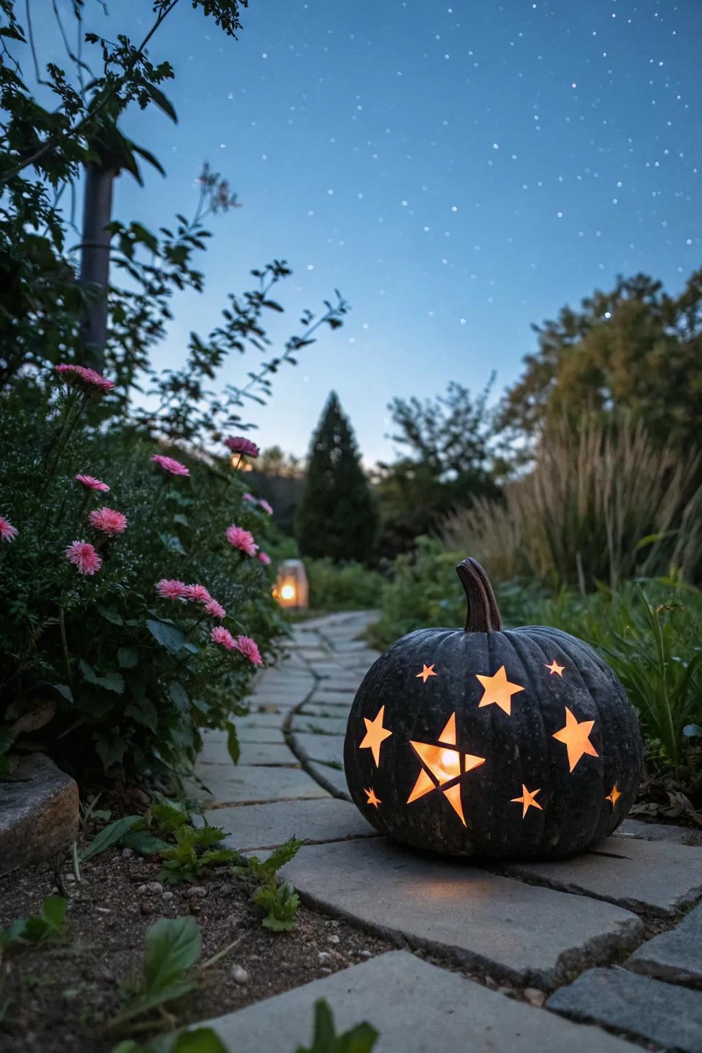 A celestial pumpkin with glowing starry constellations.