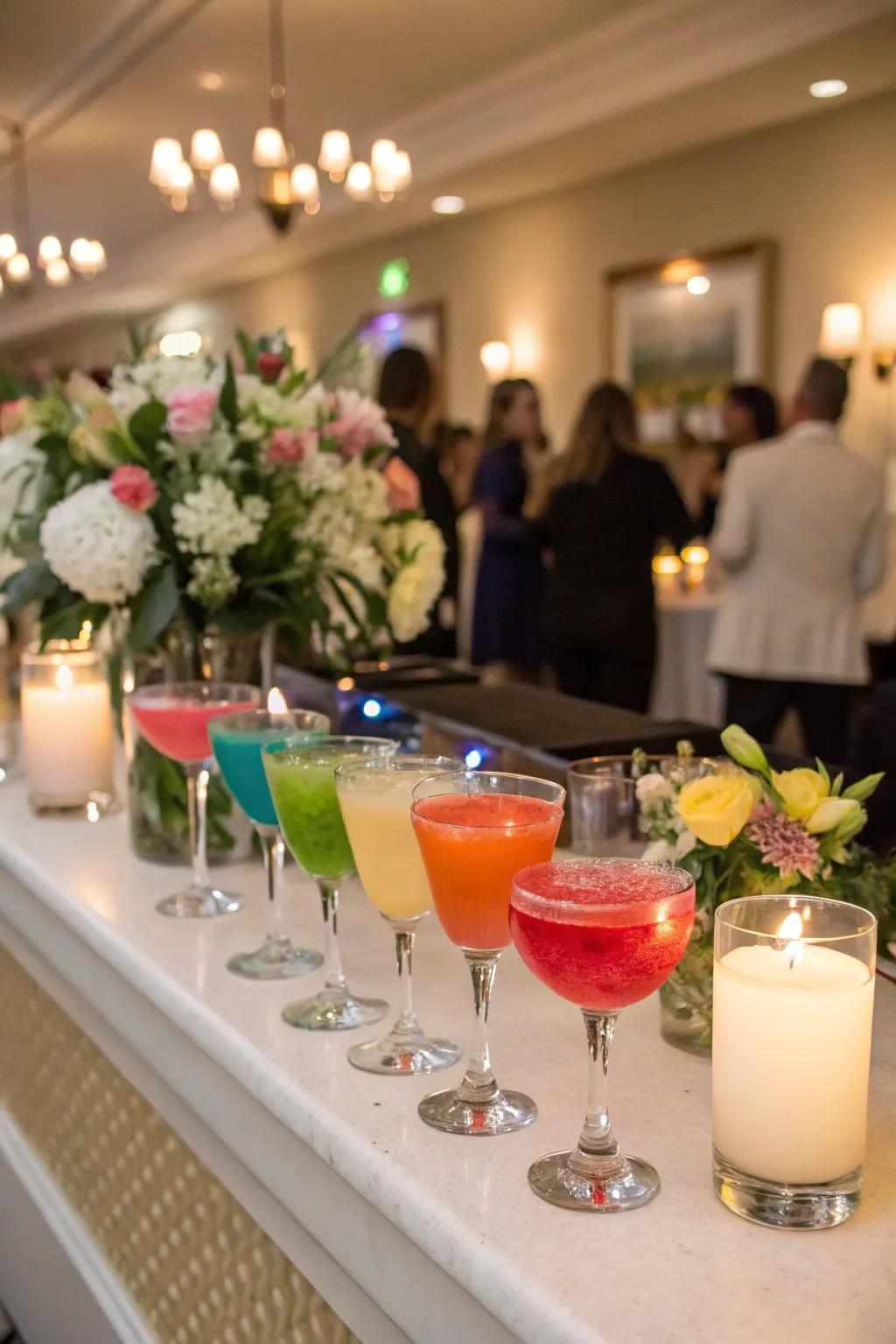 A selection of prismatic-themed blends at a wedding gathering.