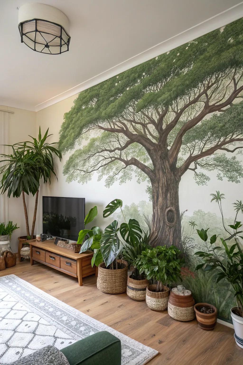 Create a striking focal point with an arboreal mural.