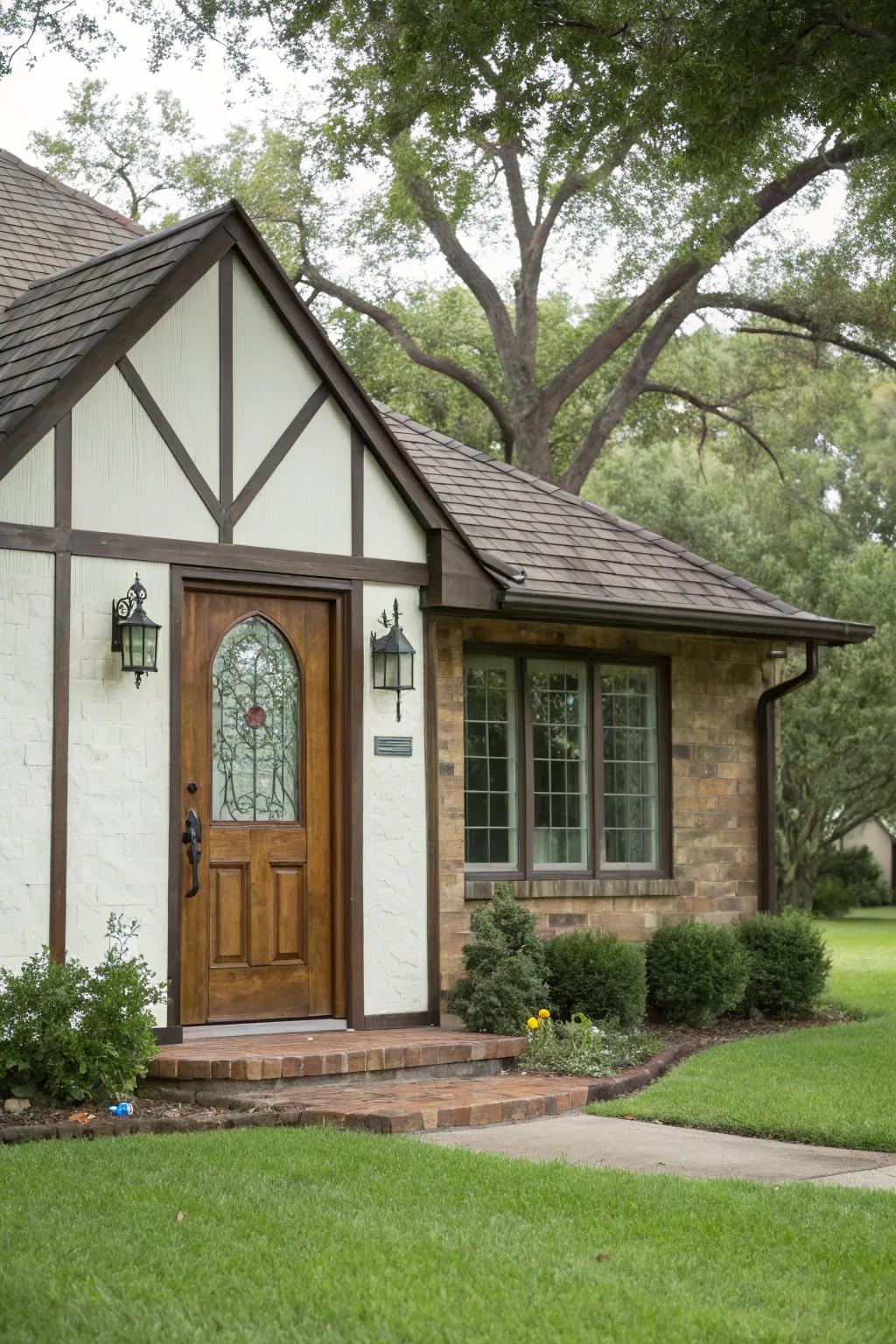 Tudor-inspired entrances offer a hint of refinement.
