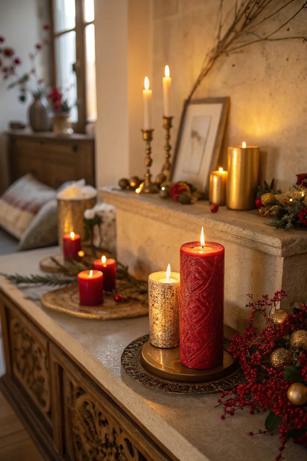 Taper illuminated ambiance brings warmth and sentiment to the celebration.