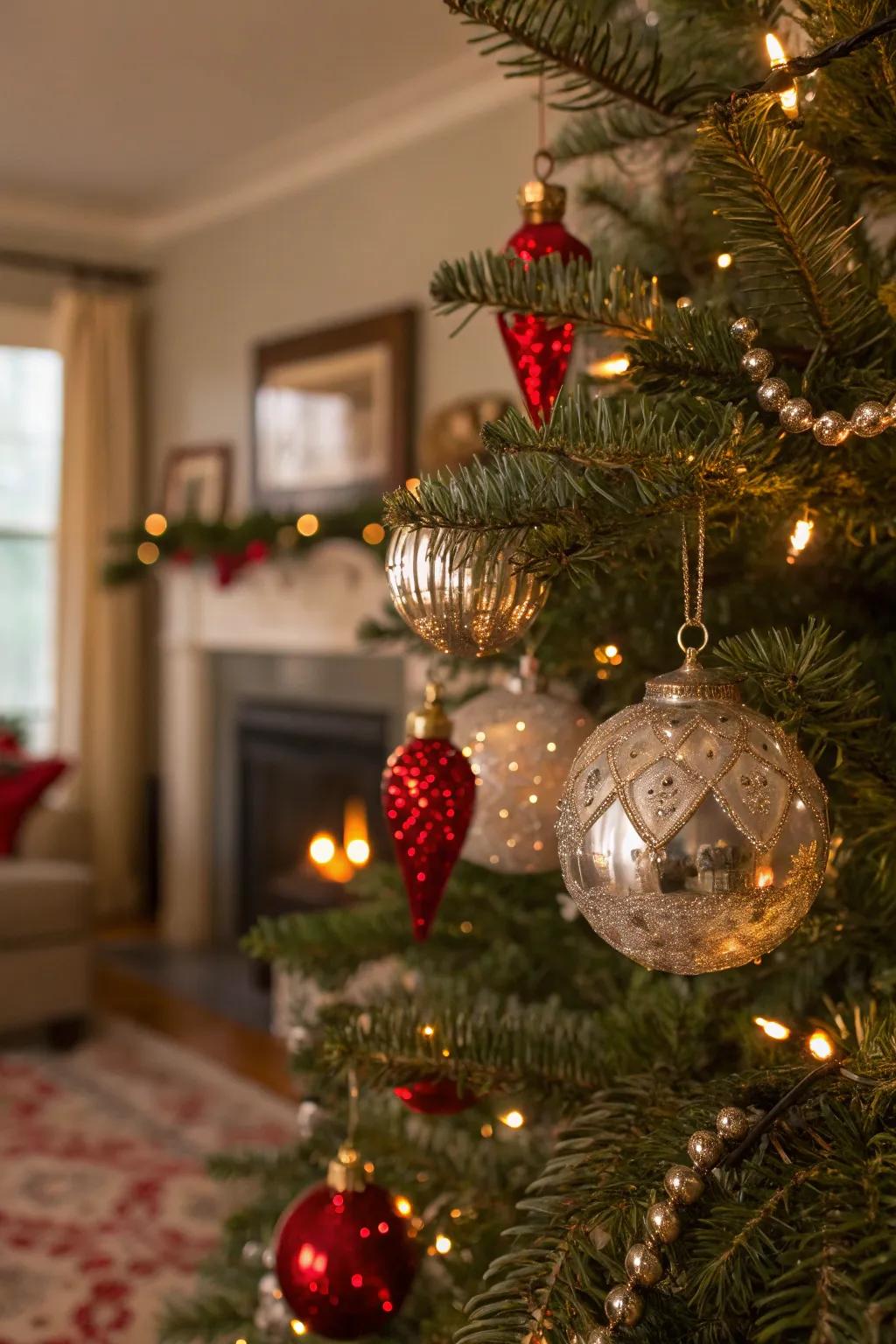 Vintage quicksilver glass appends a nostalgic, reflective quality.