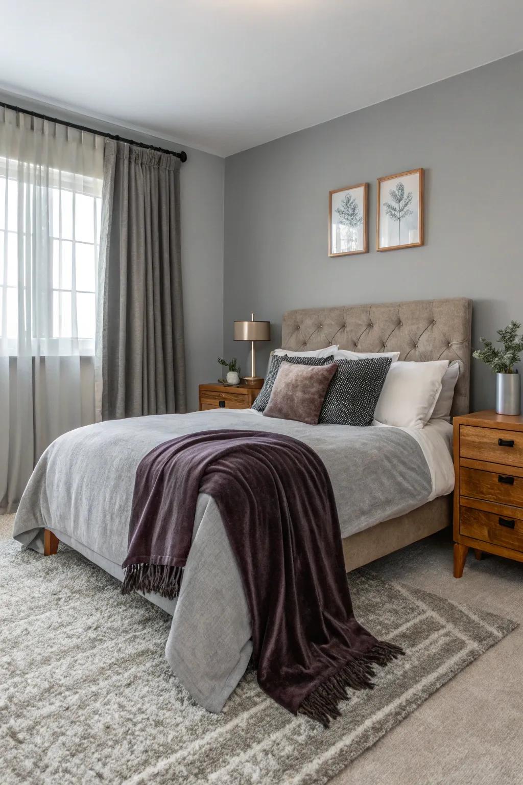 Mixed textures bring dimension and interest to a tranquil mist bedroom.