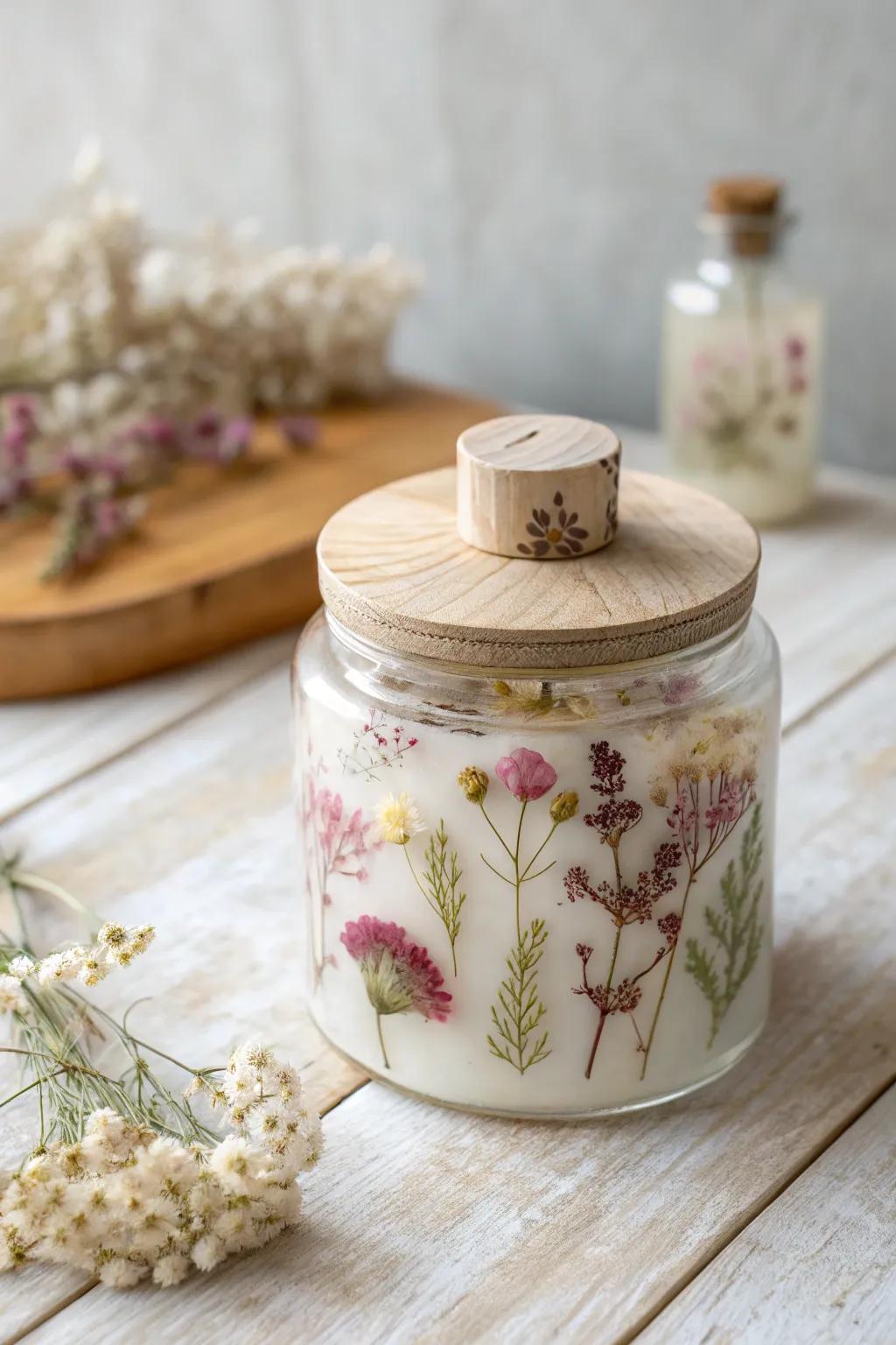 Elevate your storage using a floral-topped resin bottle—where refinement converges with artistry.