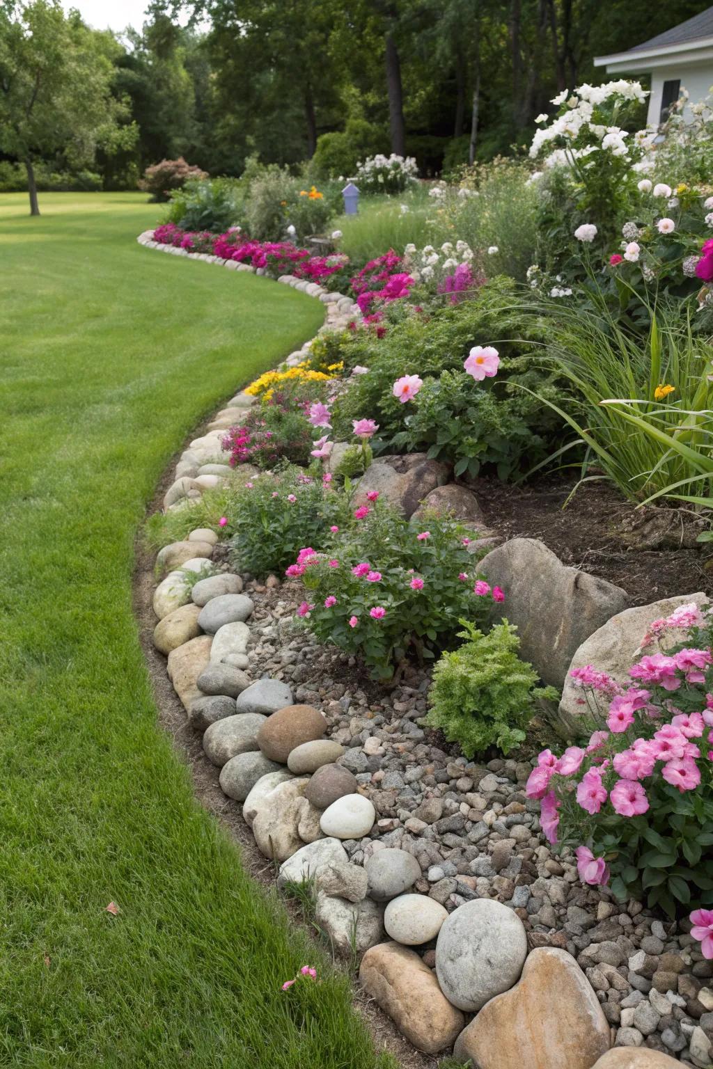 Sustain your garden's organization via streamside stone edging.