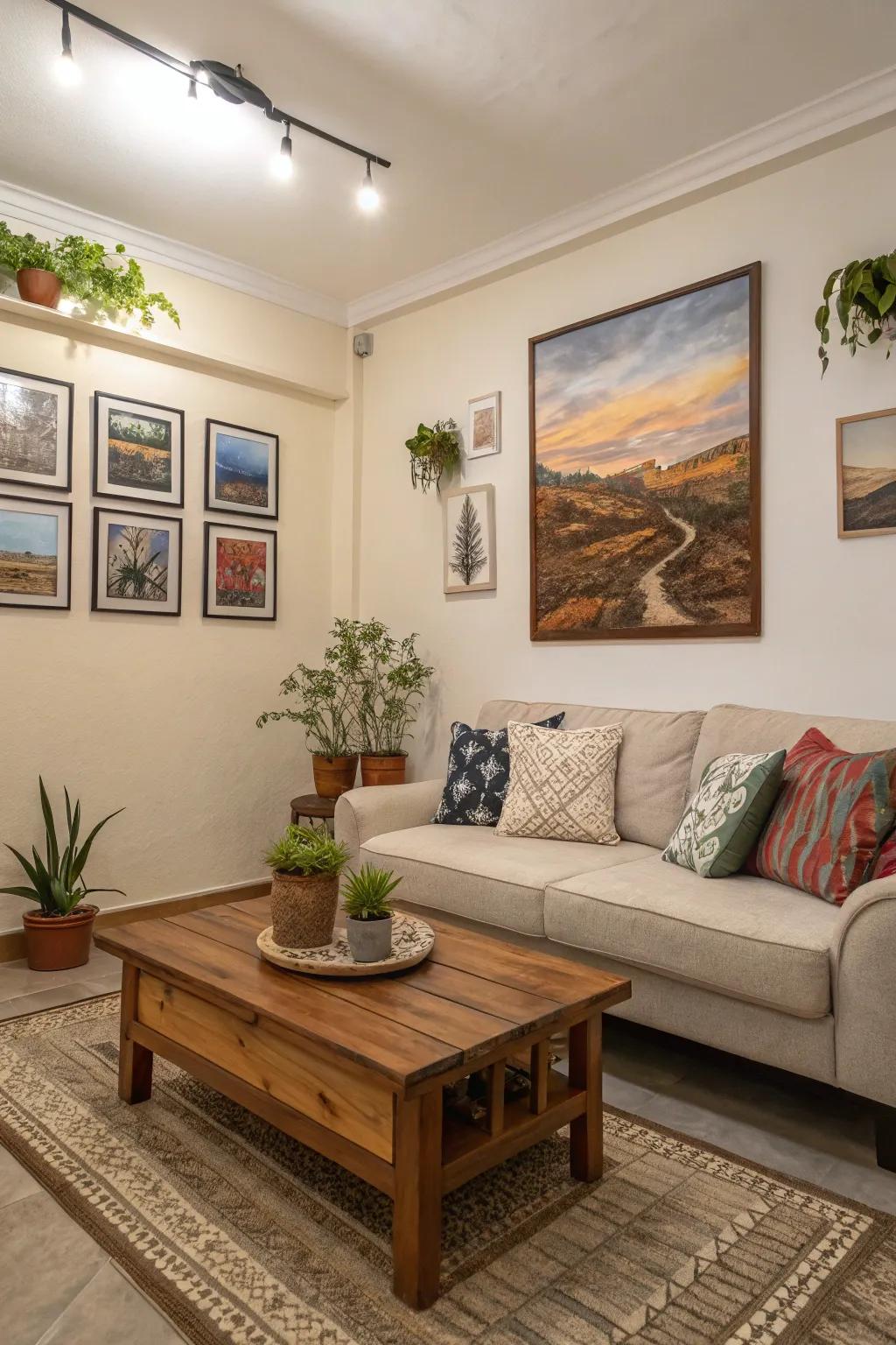 Creative works adding a personal touch to the room decor.