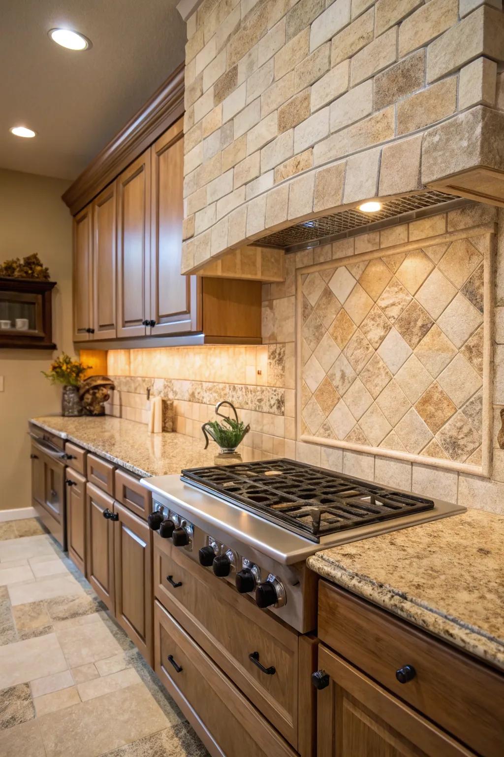 Delicate feels add depth to the weathered kitchen design.