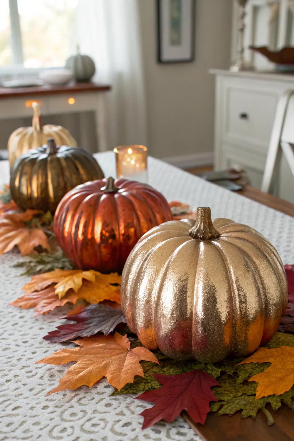Pumpkin centerpieces with a chic twist.
