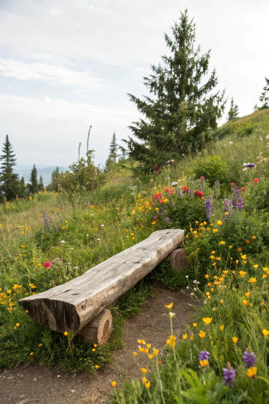 A straightforward log seat that provides natural charm.