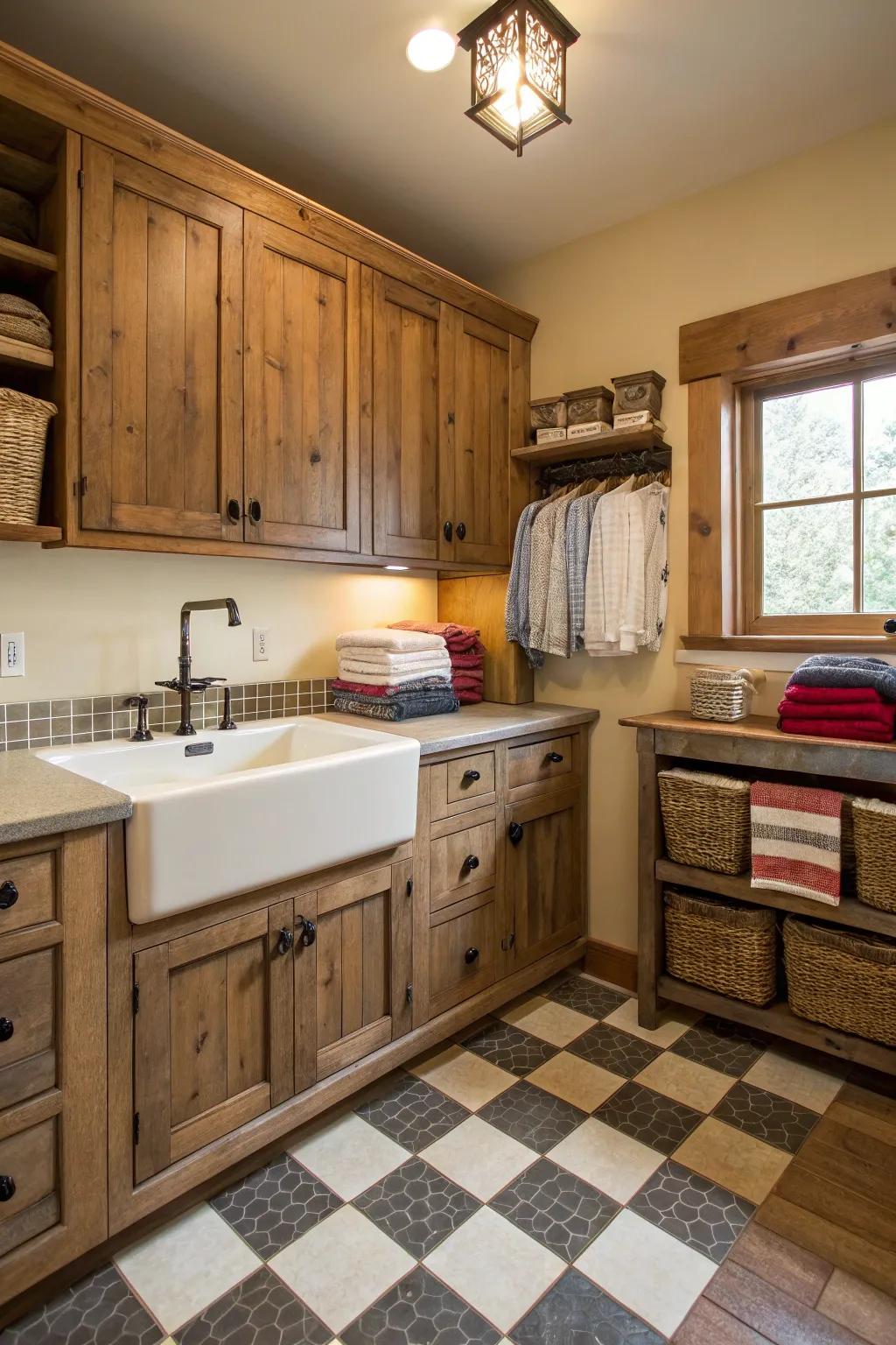 A farmhouse basin balances functionality and countryside elegance.