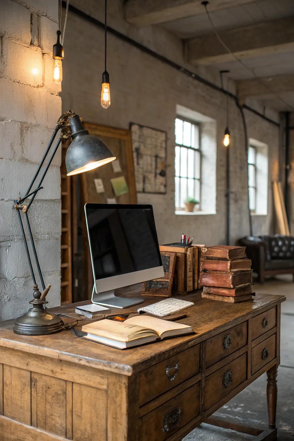 A harmonious blend of time-honored and contemporary components in a country-style office.