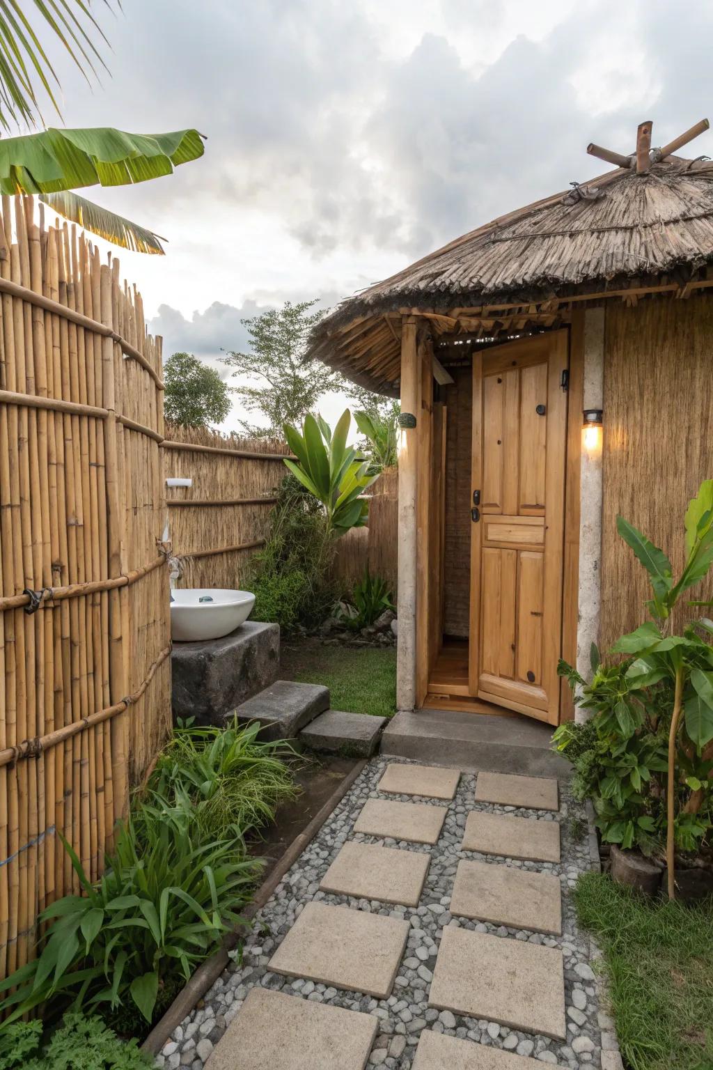 Bamboo barriers provide seclusion and a natural vibe.